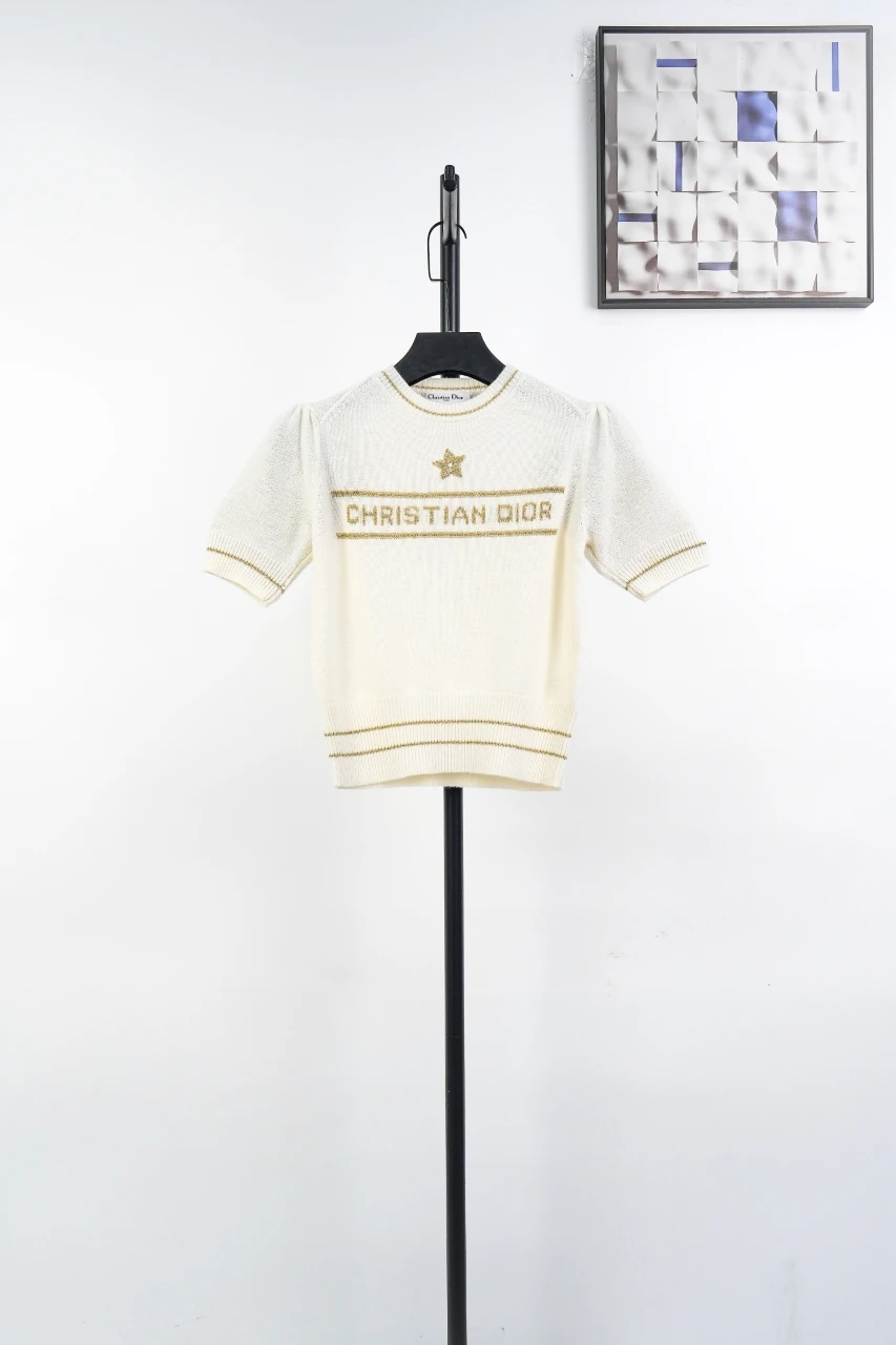 Dior Cream Gold Letter Wool Knit Short Sleeve Top product photo from LabelPicks