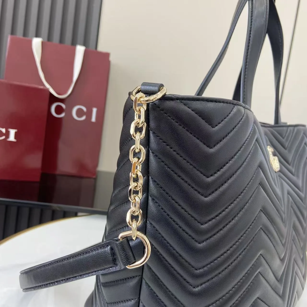 Gucci Marmont Black GG Supreme Canvas Tote Bag product photo from LabelPicks