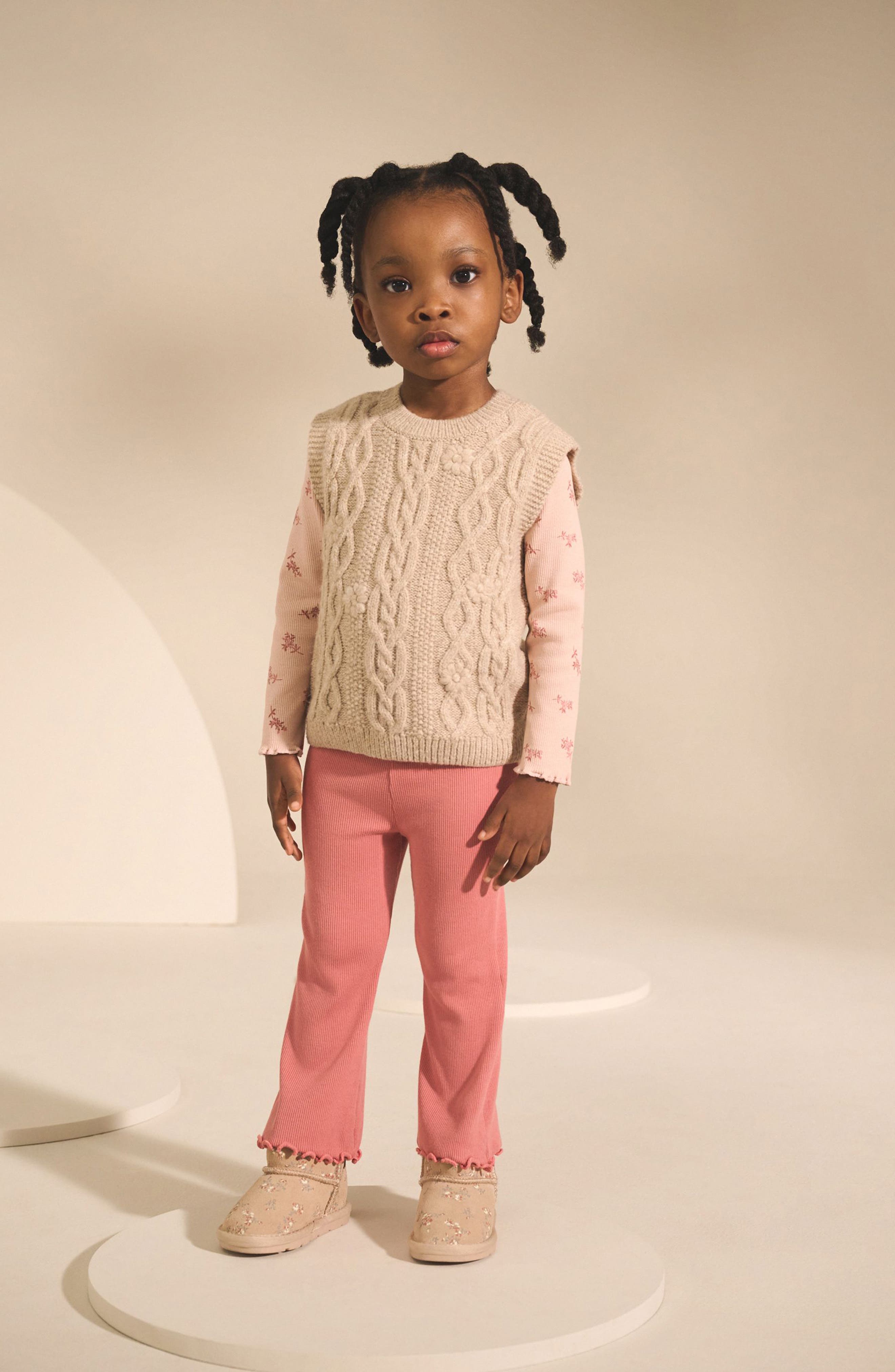 NEXT Kids' Floral Long Sleeve T-Shirt, Sweater Vest & Rib Leggings Set