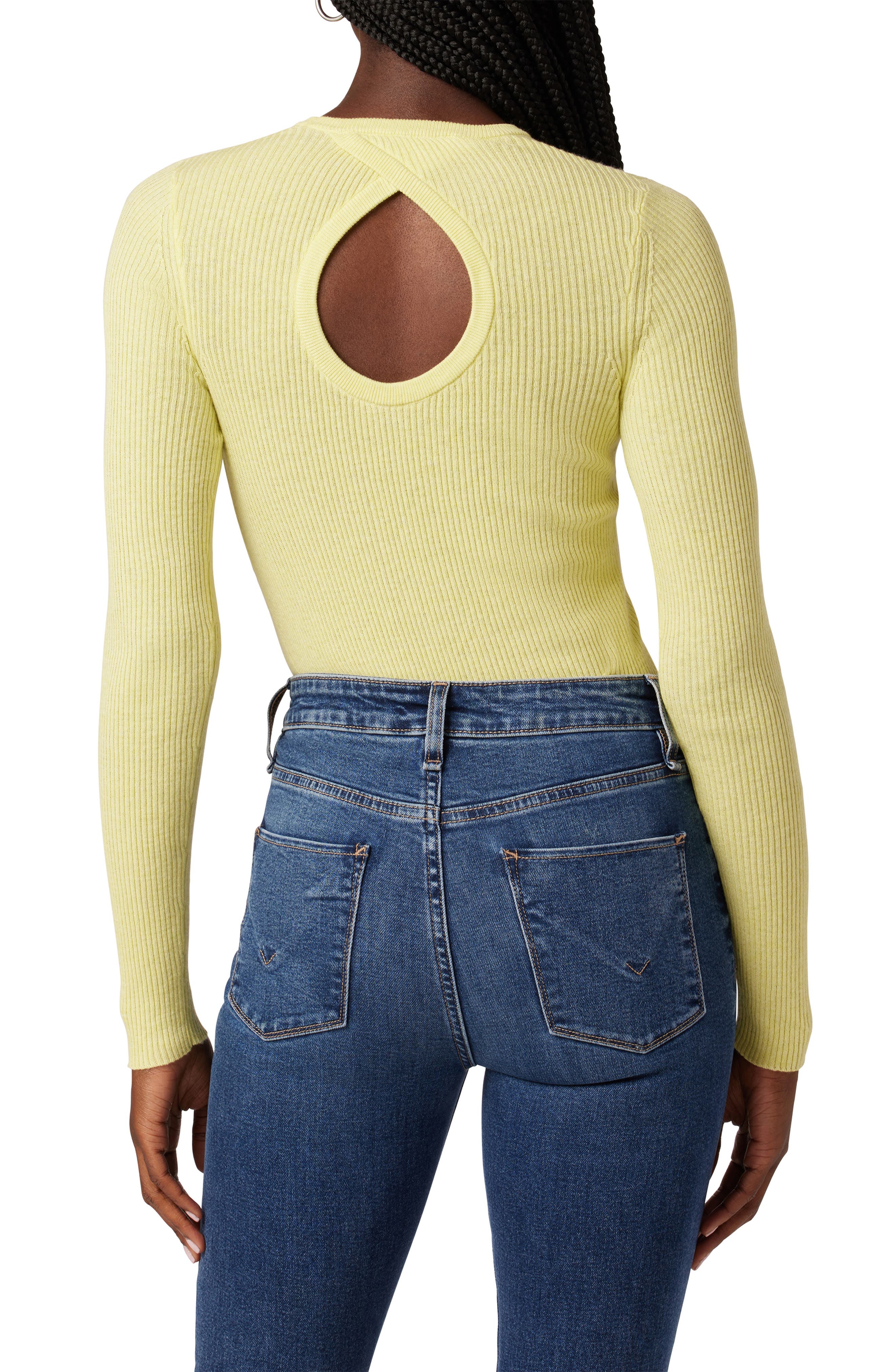 Hudson Jeans Back Keyhole Cutout Organic Cotton Blend Rib Sweater