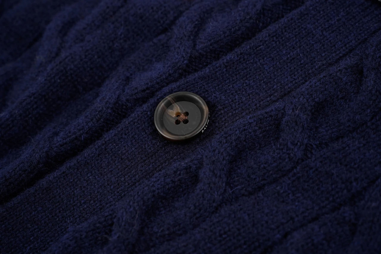 Ralph Lauren Navy Pony Embroidered Cable Knit Wool Blend Cardigan product photo from LabelPicks