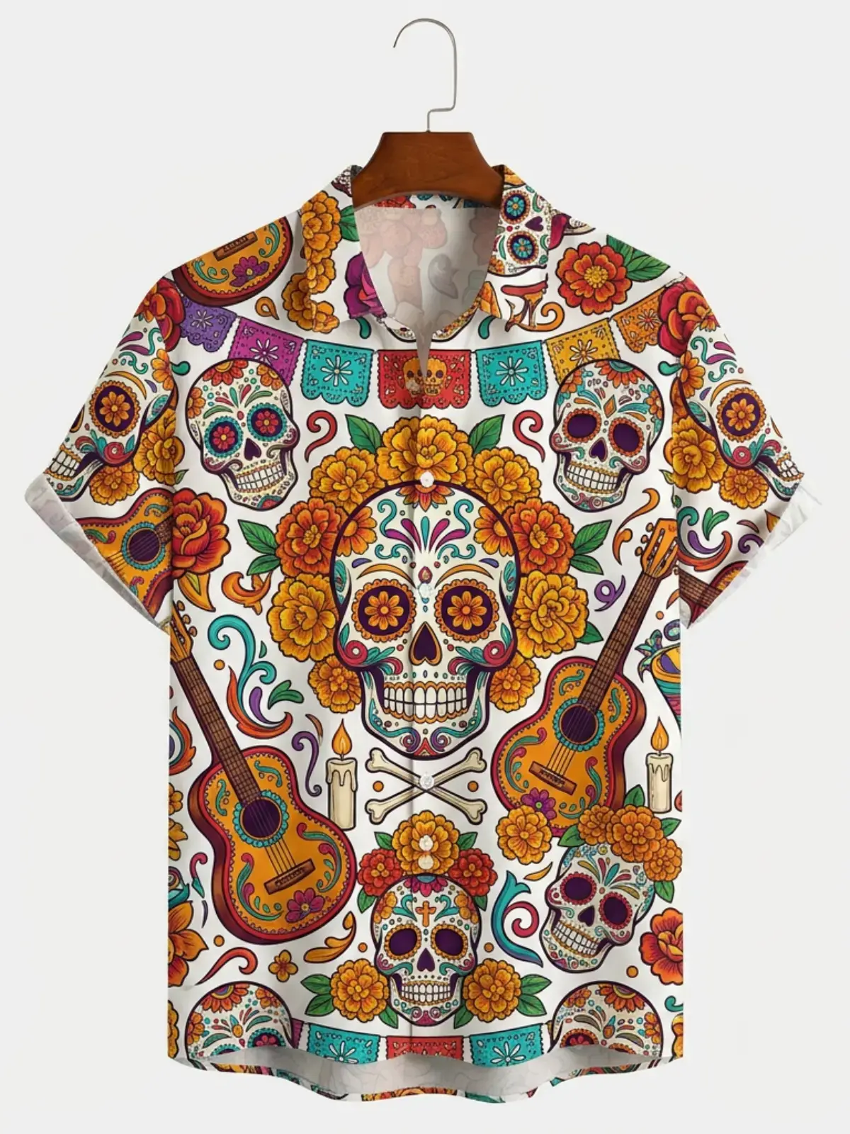 Men's printed shirts Sugar Skull Day of the Dead Aloha Shirt
