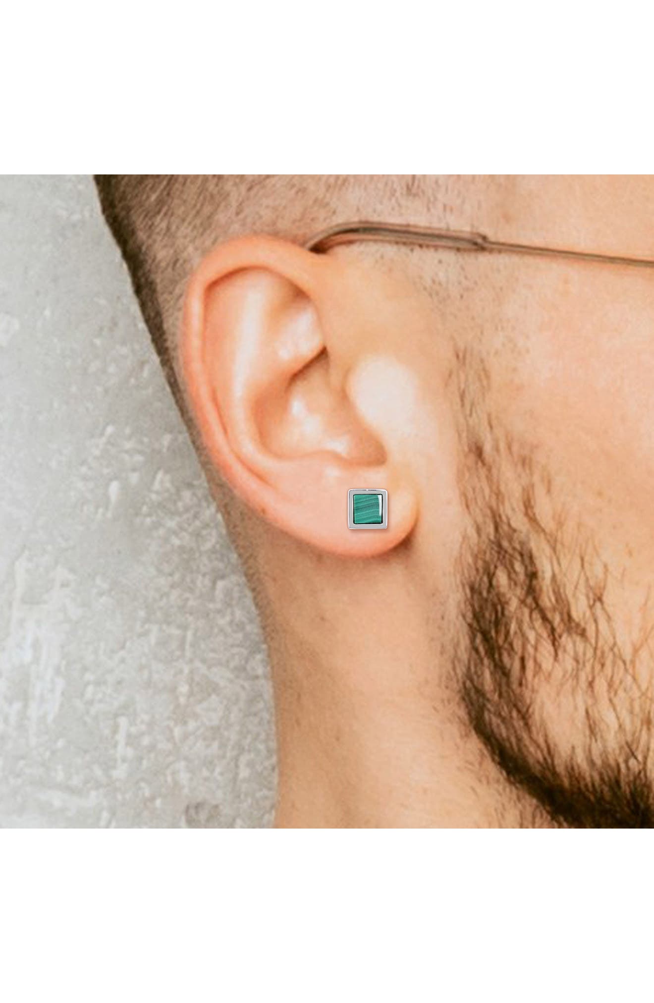 DELMAR Men's Set of 2 Malachite Square Stud Earrings