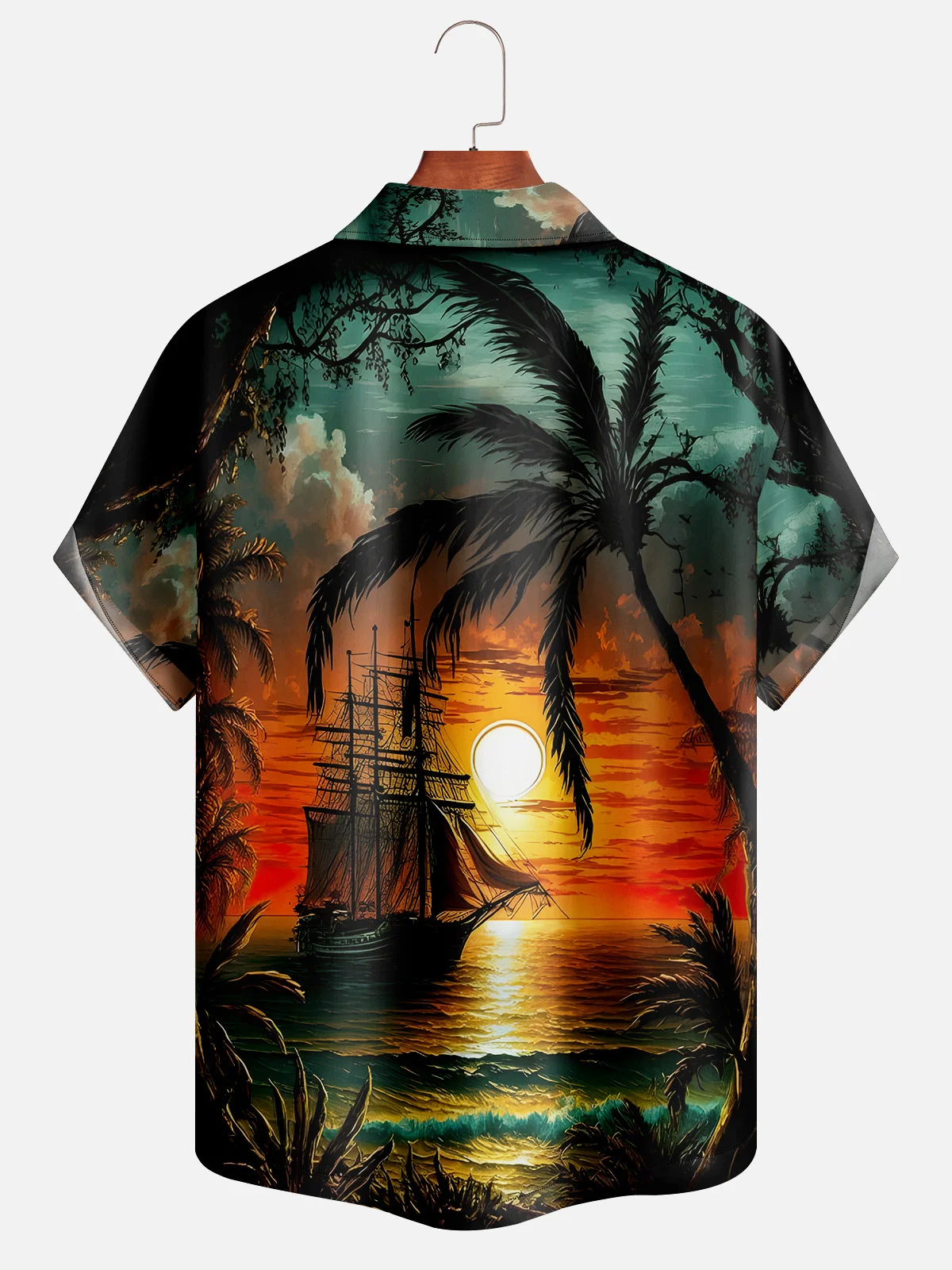 Coconut Tree Chest Pocket Short Sleeve Hawaiian Shirt