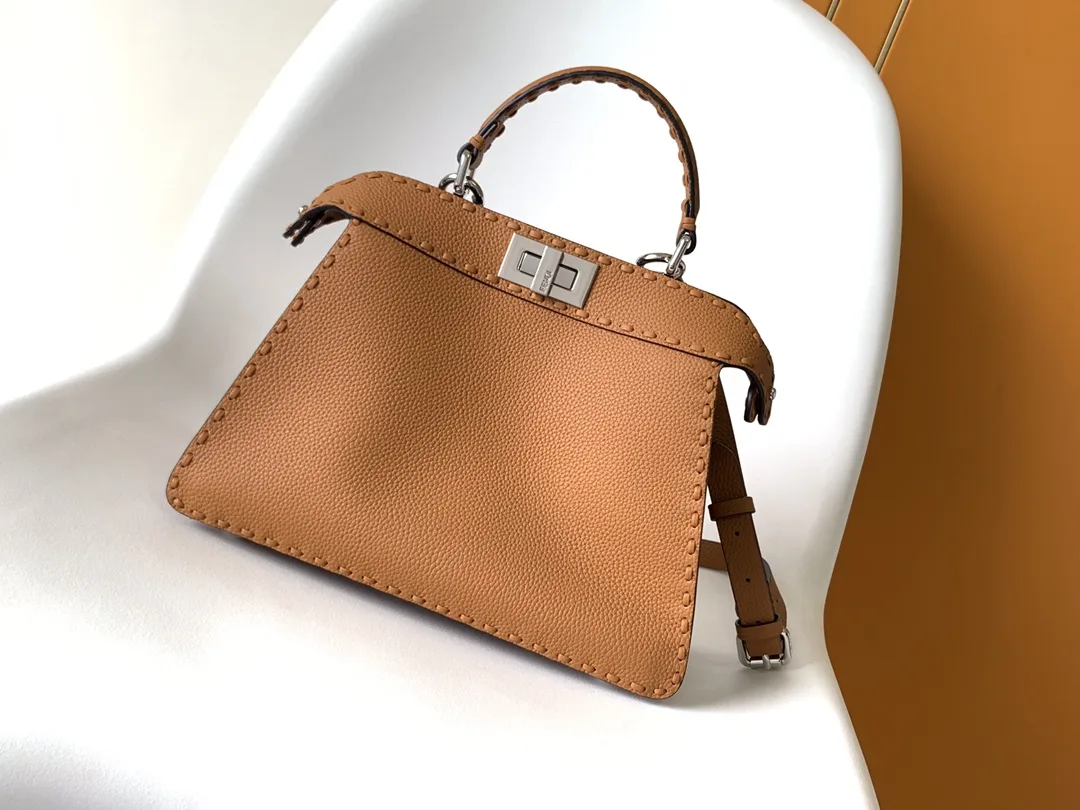 Fendi Brown Peekaboo Calfskin Top Handle Bag product photo from LabelPicks