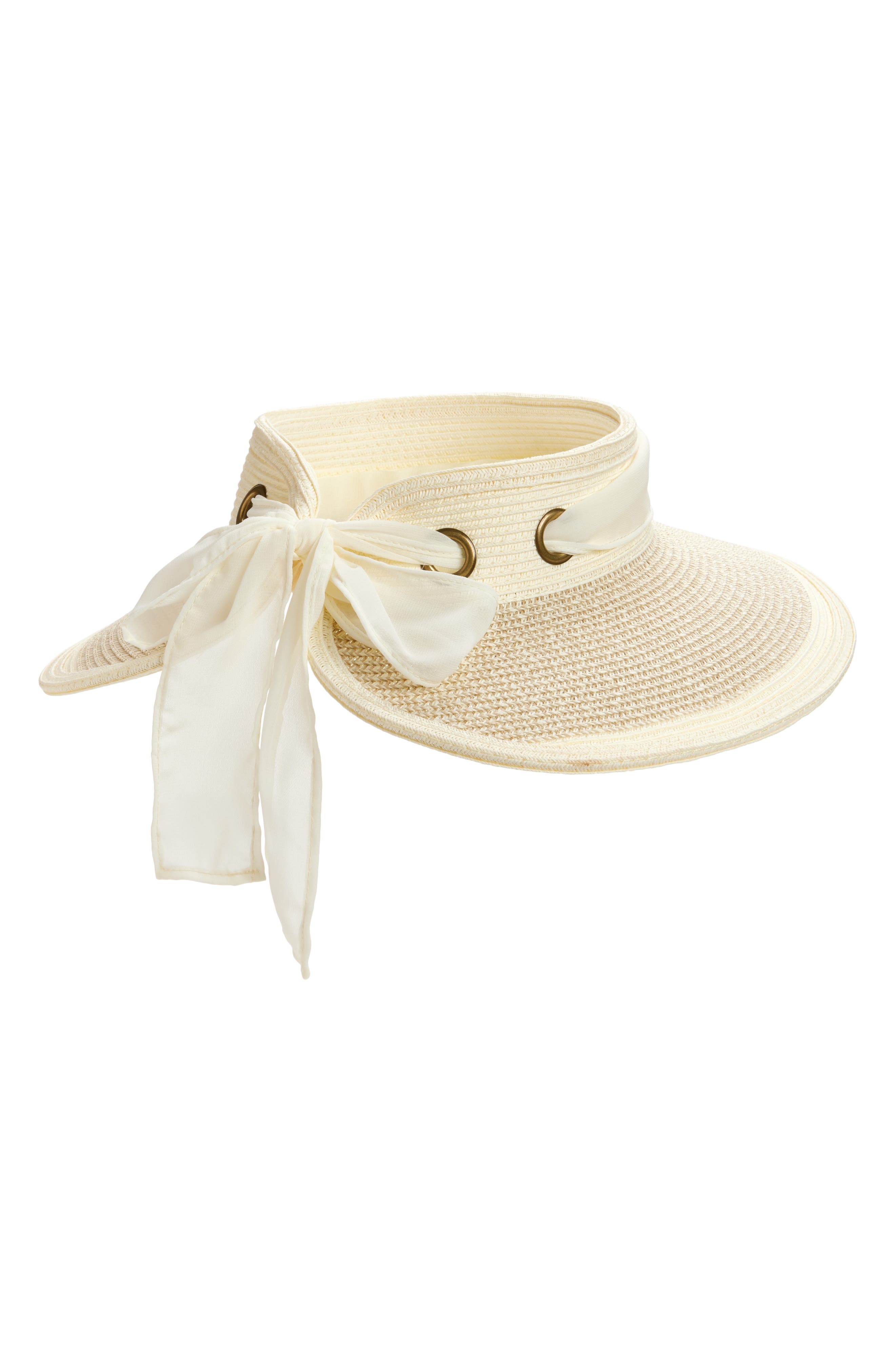 Vince Camuto Chiffon Tie Woven Straw Visor
