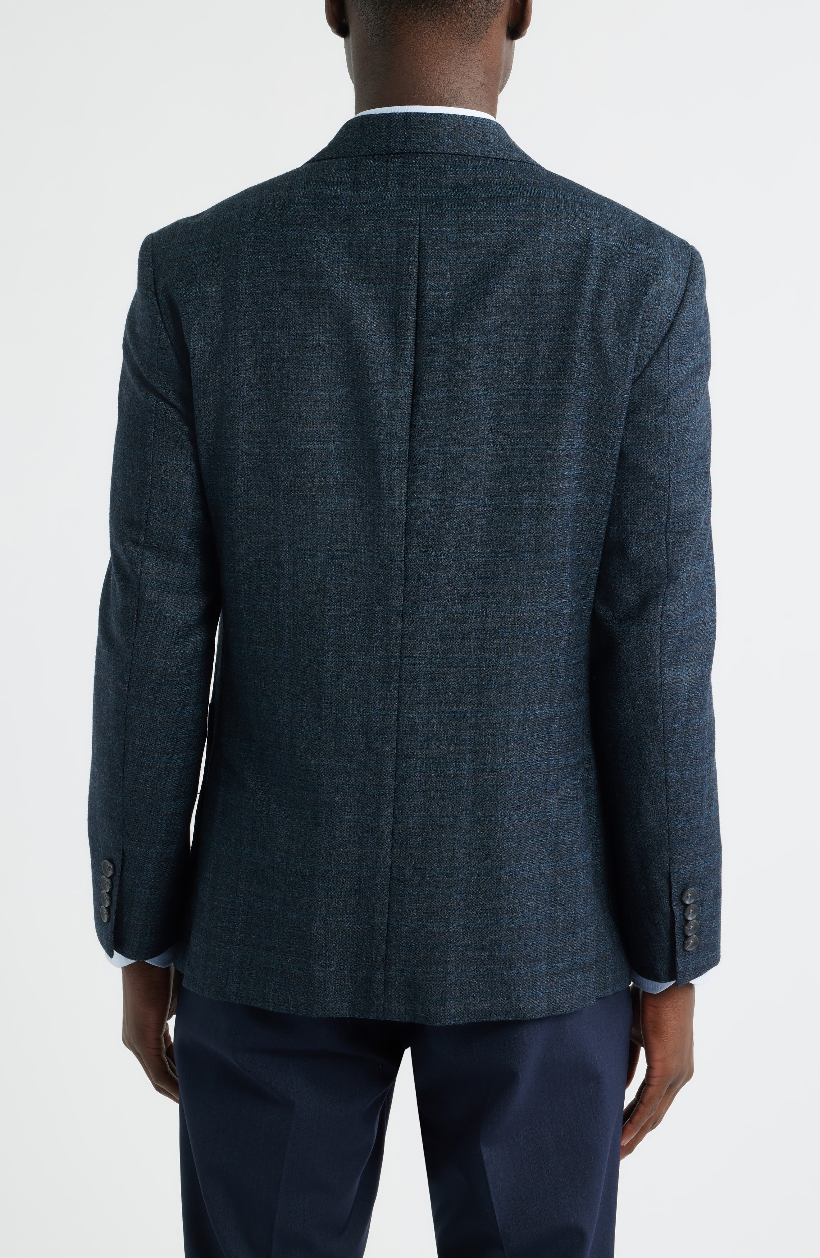 Nordstrom Dark Teal Plaid Virgin Wool Sport Coat