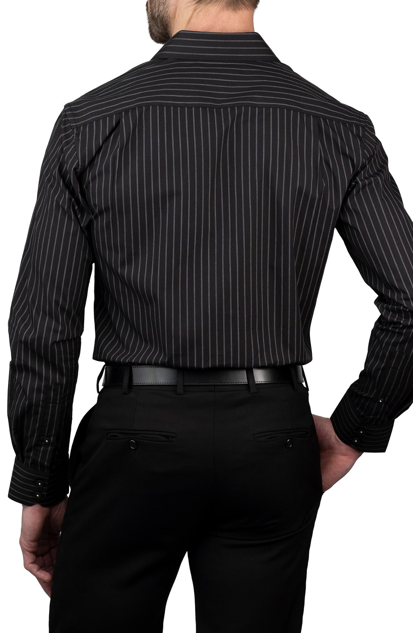 KARL LAGERFELD Trim Fit Pinstripe Cotton Dress Shirt