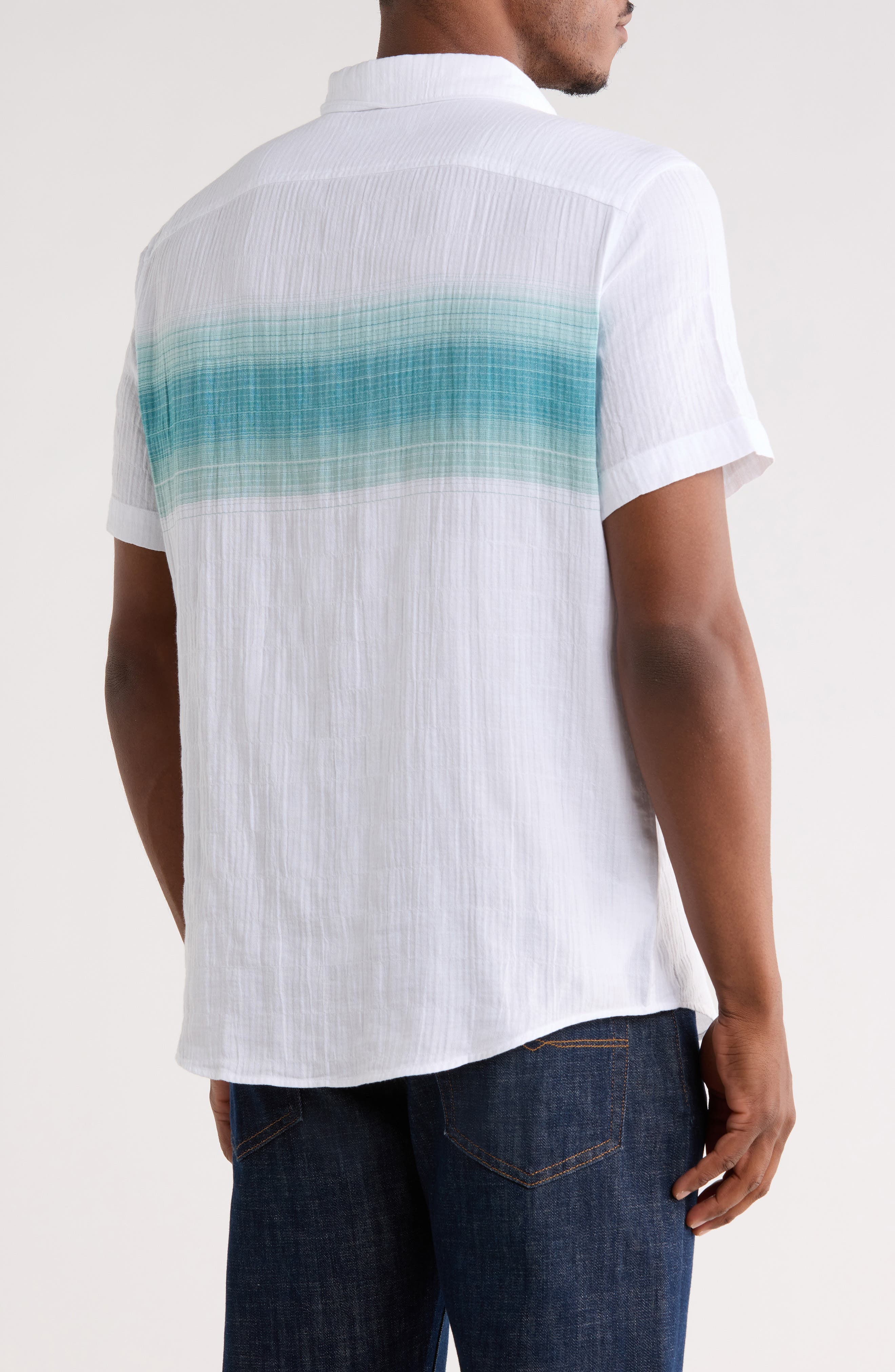 Original Penguin Chest Stripe Short Sleeve Crinkle Button-Down Shirt