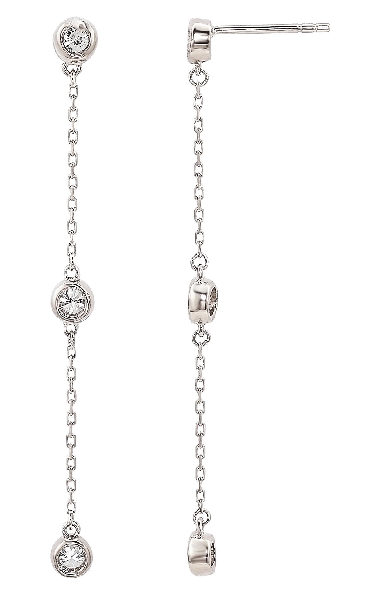 SUZY LEVIAN 14K White Gold Diamond Station Chain Drop Earrings - 0.40ct.