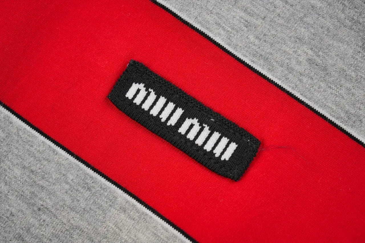 Miu Miu Red Grey Stripe Logo Long Sleeve Polo Shirt product photo from LabelPicks