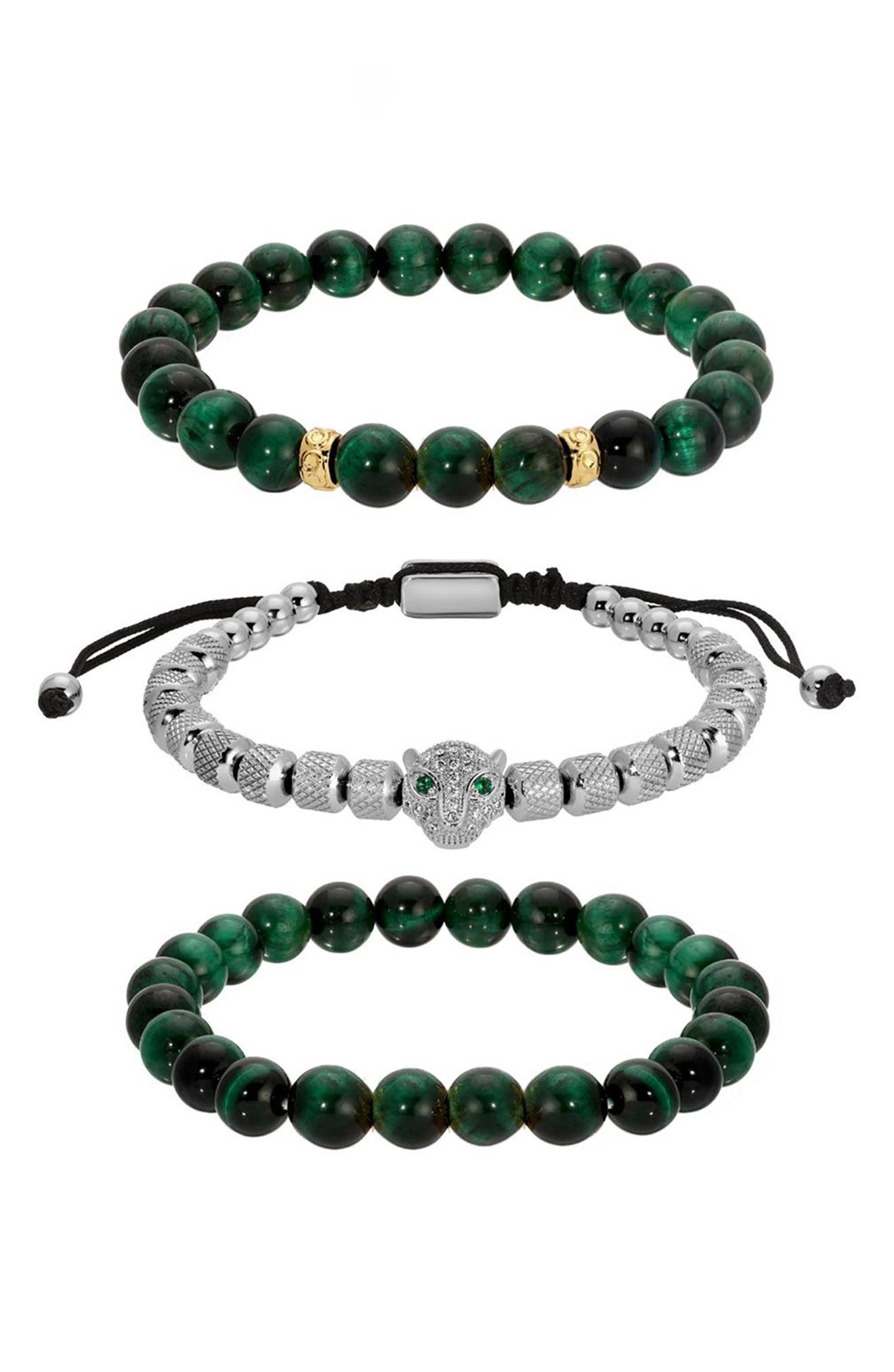 EYE CANDY LOS ANGELES 3-Pack Leopard Green Tigers' Eye Bracelets