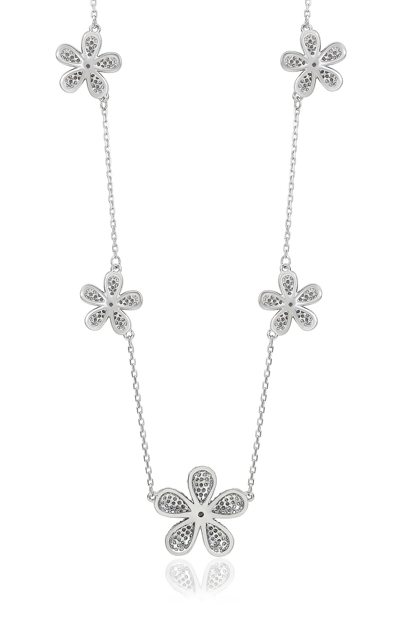 SUZY LEVIAN Cubic Zirconia Flower Pavé Station Necklace