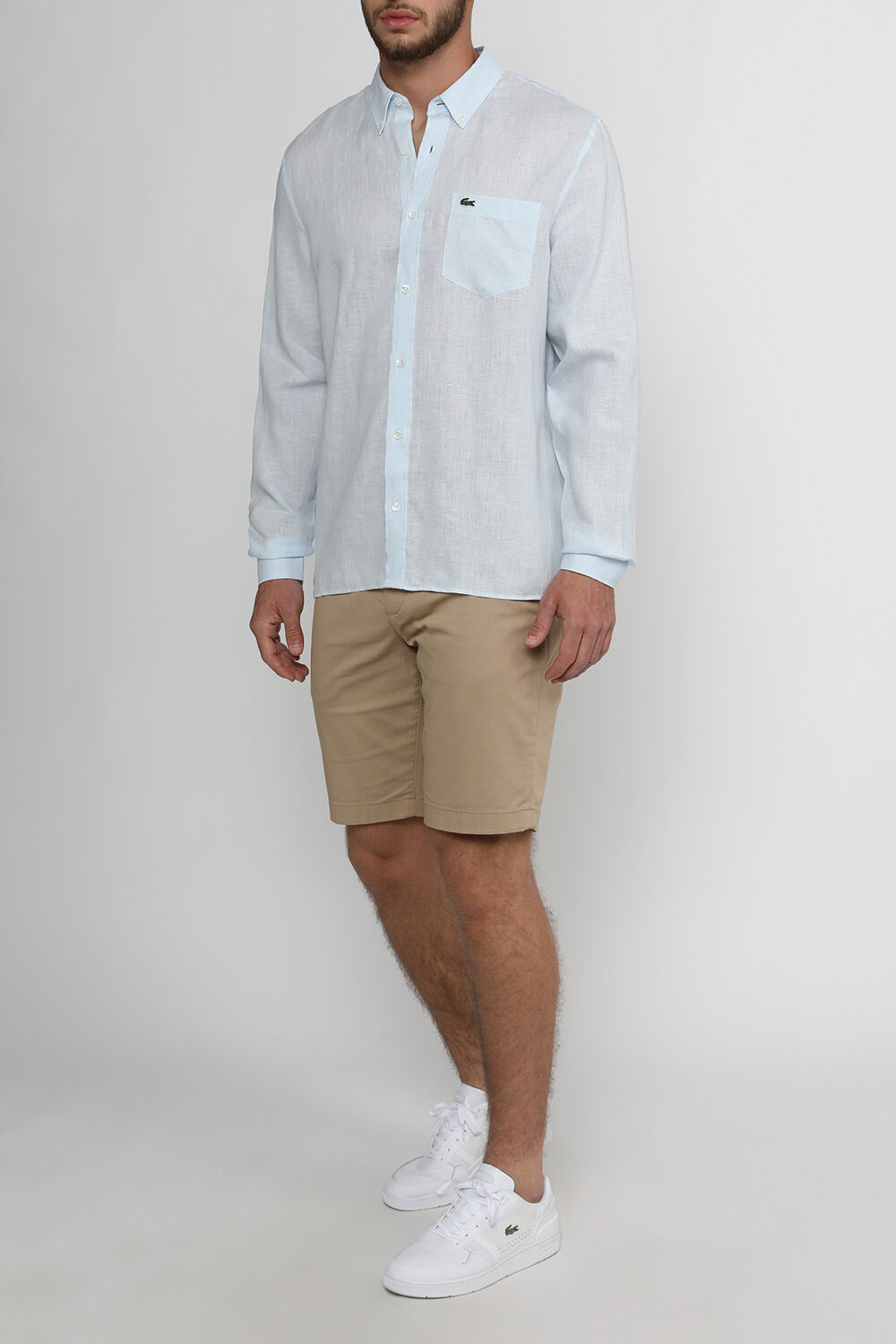 LACOSTE חולצה מכופתרת מפשתן