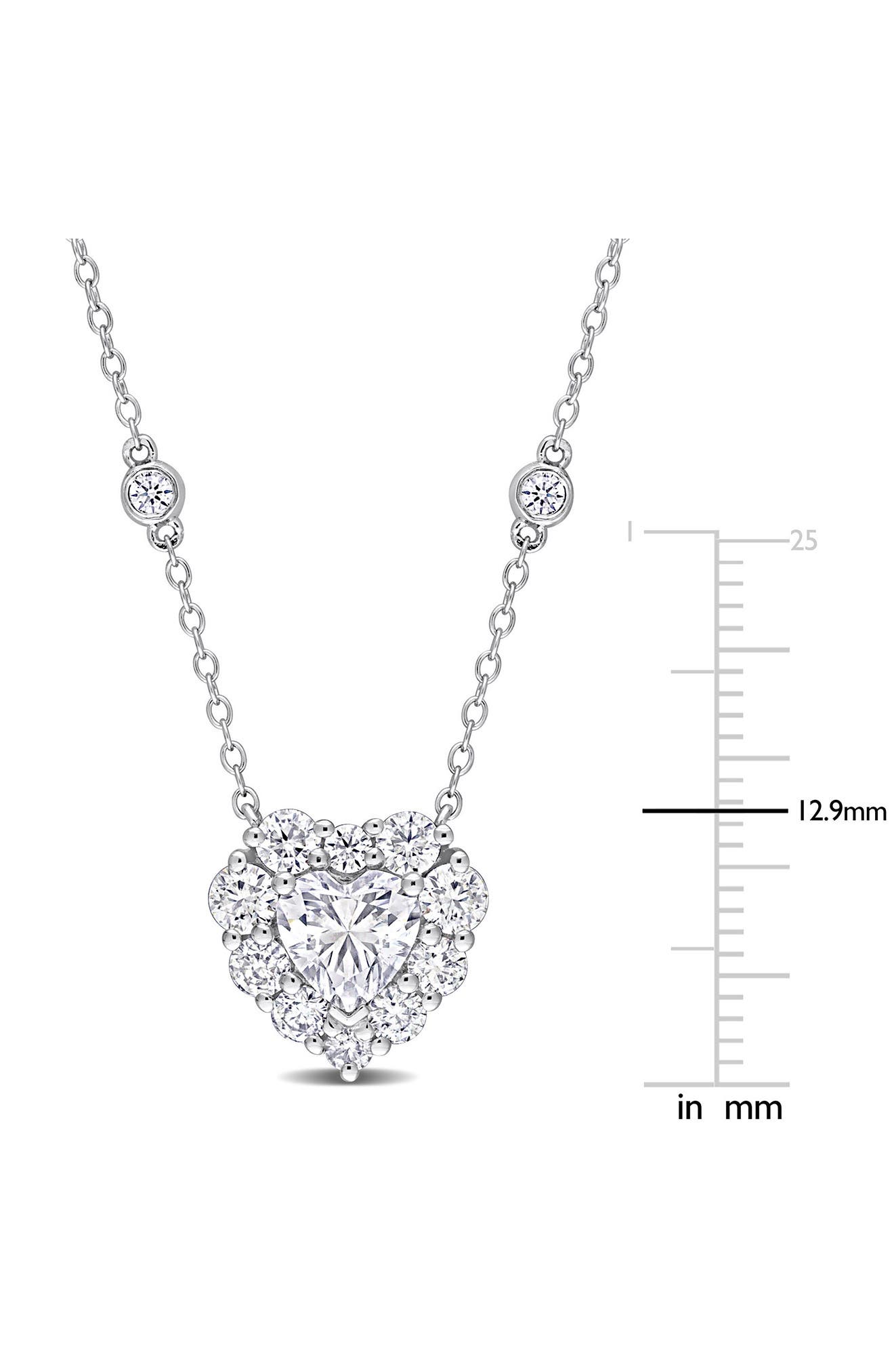 DELMAR Sterling Silver Lab Grown Moissanite Heart Halo Pendant Necklace