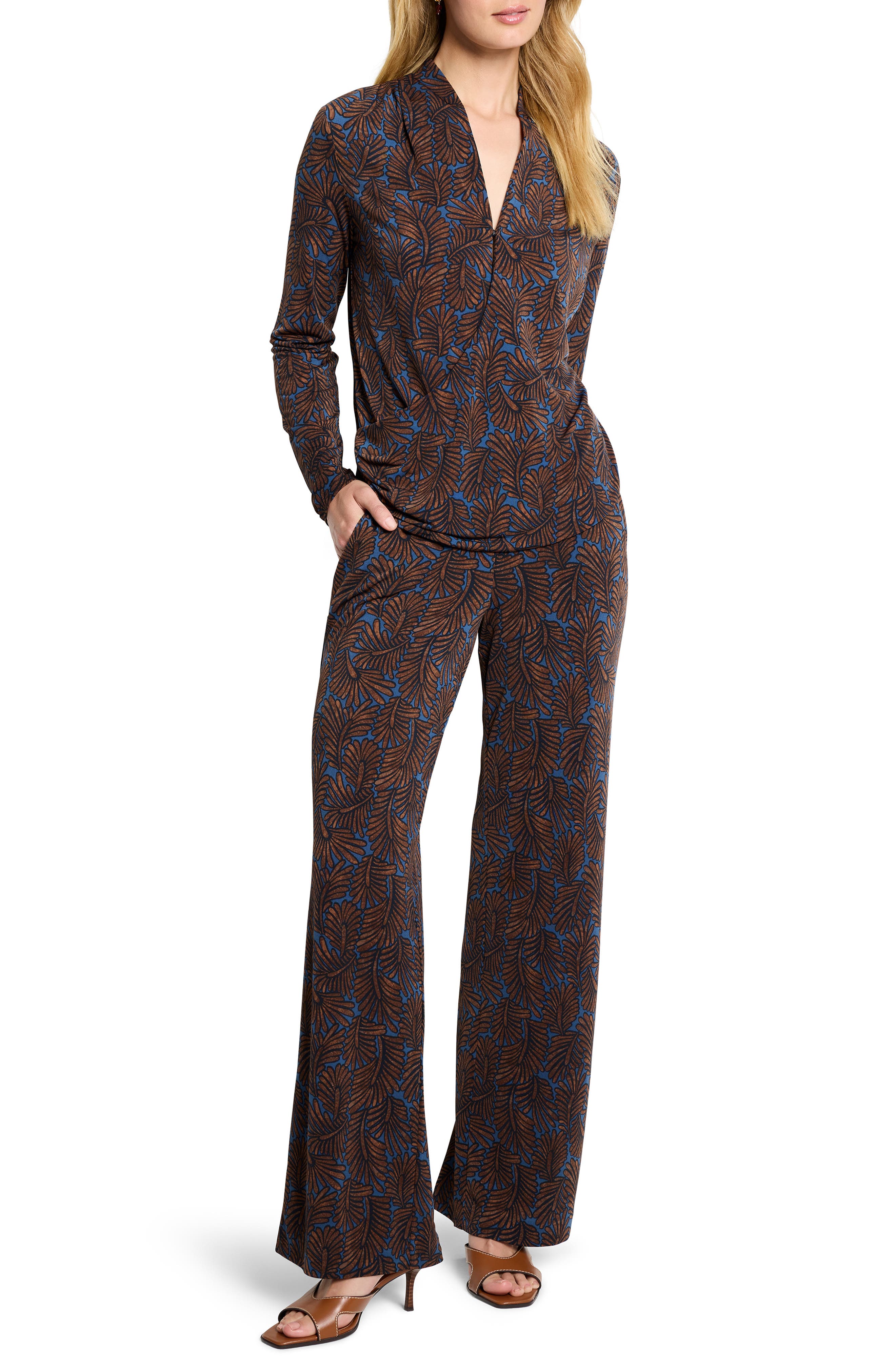 NIC+ZOE Feather Fern Print Wide Leg Pants