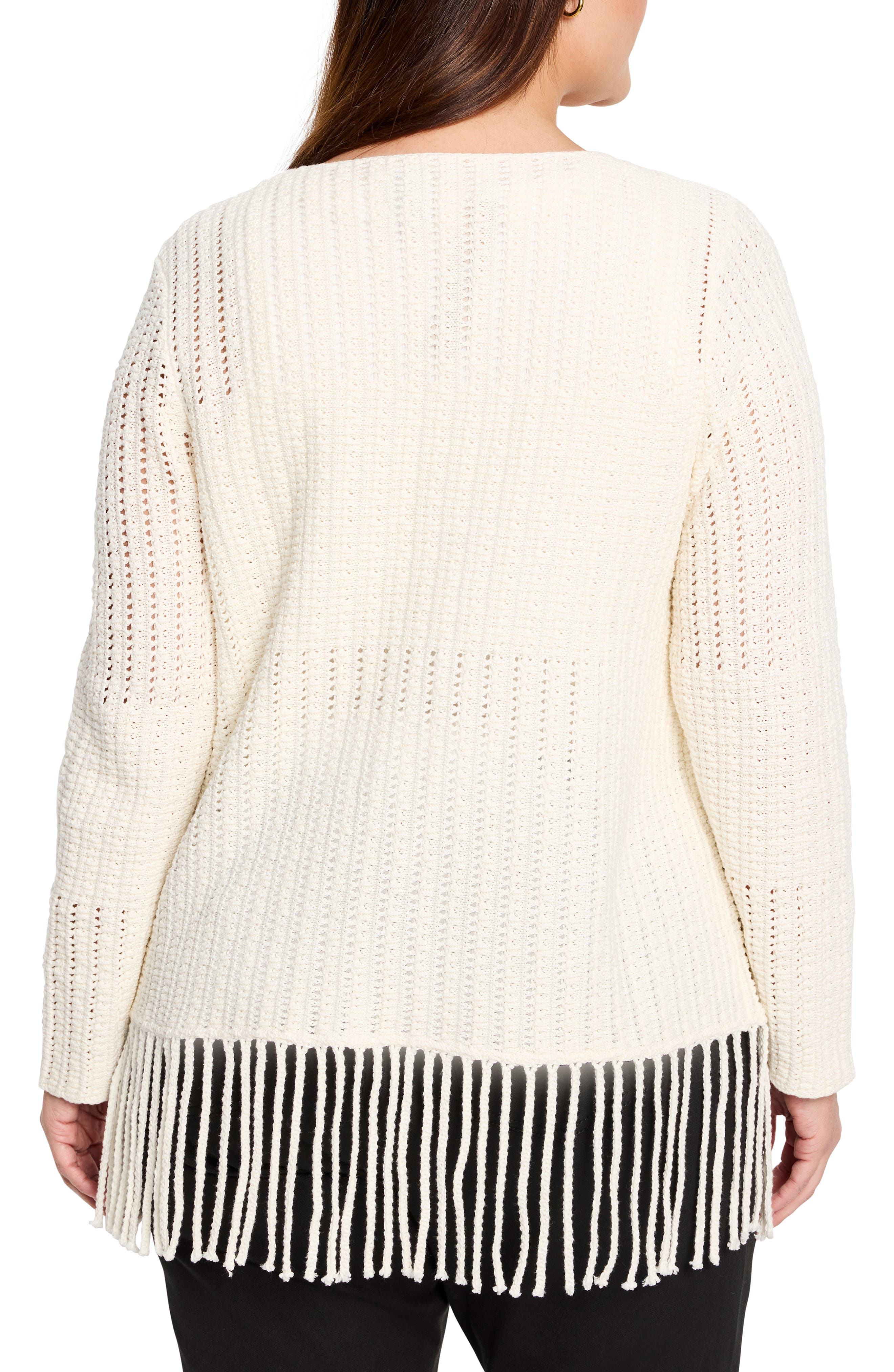 NIC+ZOE Beach Walk Open Stitch Fringe Sweater