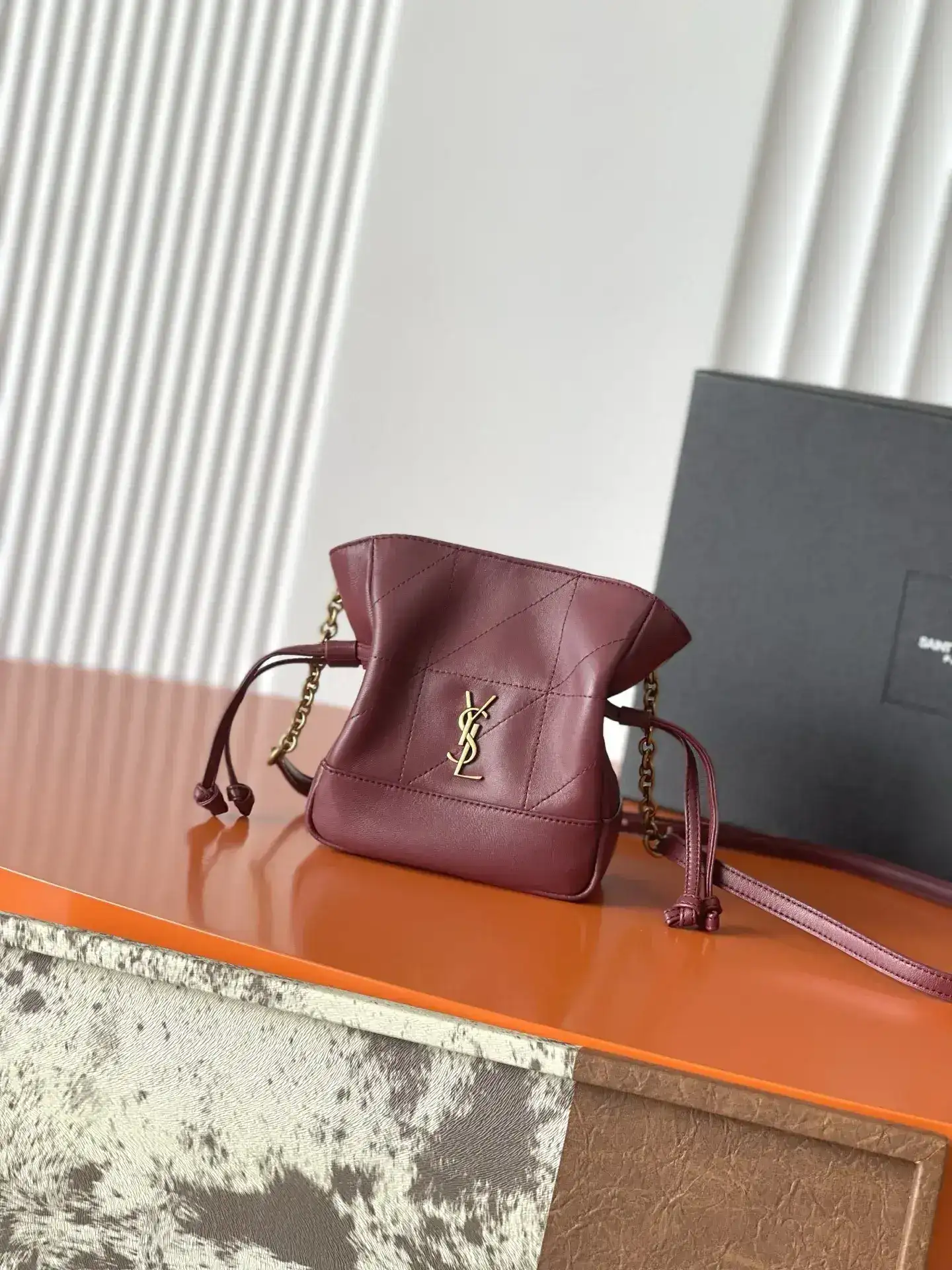 Saint Laurent Jamie Burgundy Lambskin Bucket Bag product photo from LabelPicks