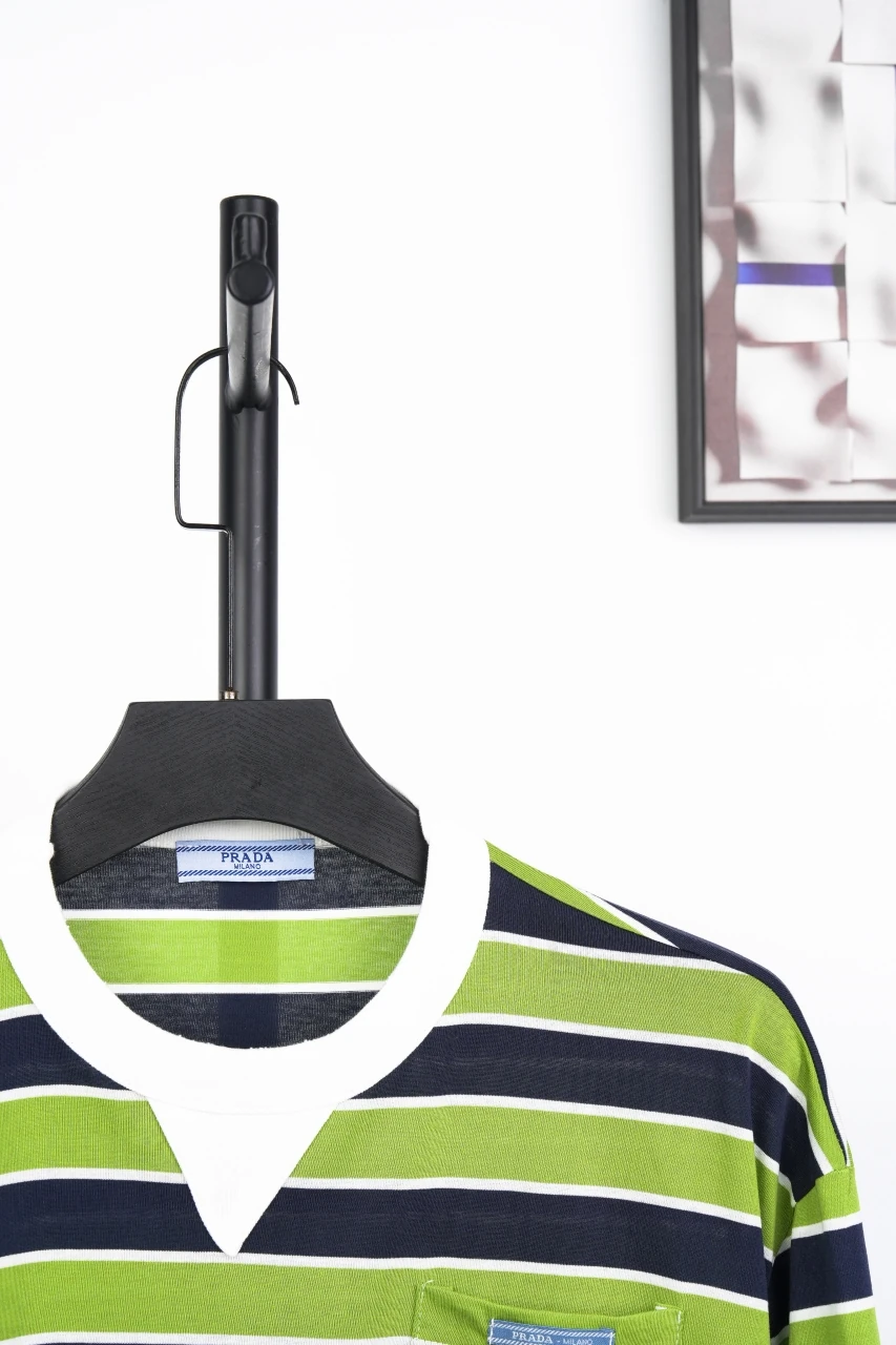 Prada Green Striped Drop-Shoulder Long Sleeve Polo product photo from LabelPicks