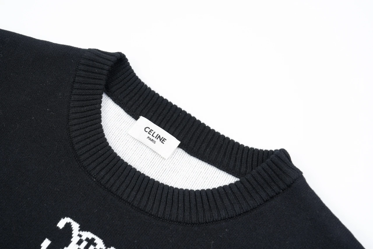 CELINE Black Triomphe Jacquard Cotton Crewneck Sweater product photo from LabelPicks