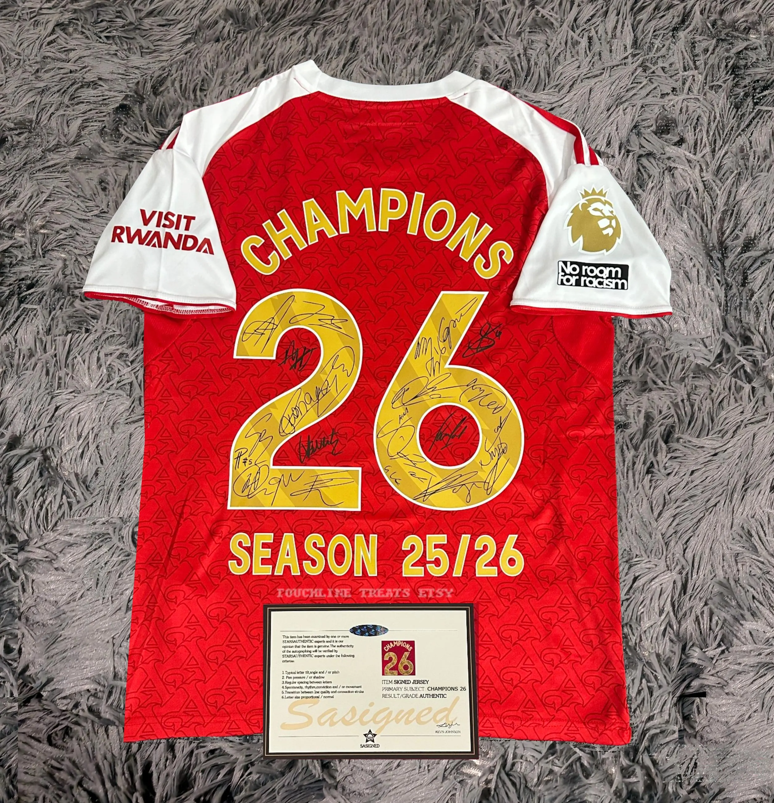 Arsenal FULL 2025 SIGNED Champions Team Squad Signature Jersey/Shirt + COA 25/26