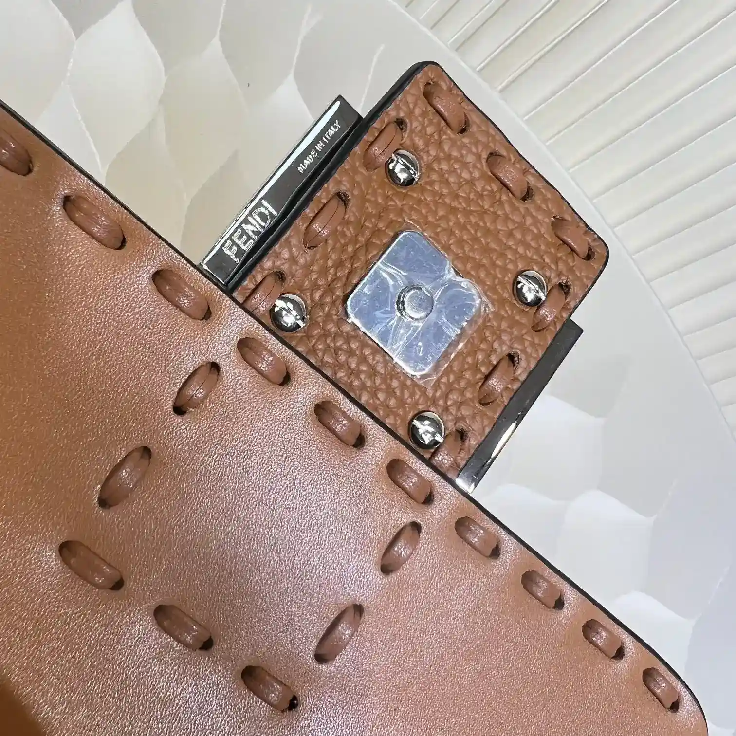 Fendi Brown Baguette Grained Leather Shoulder Bag product photo from LabelPicks
