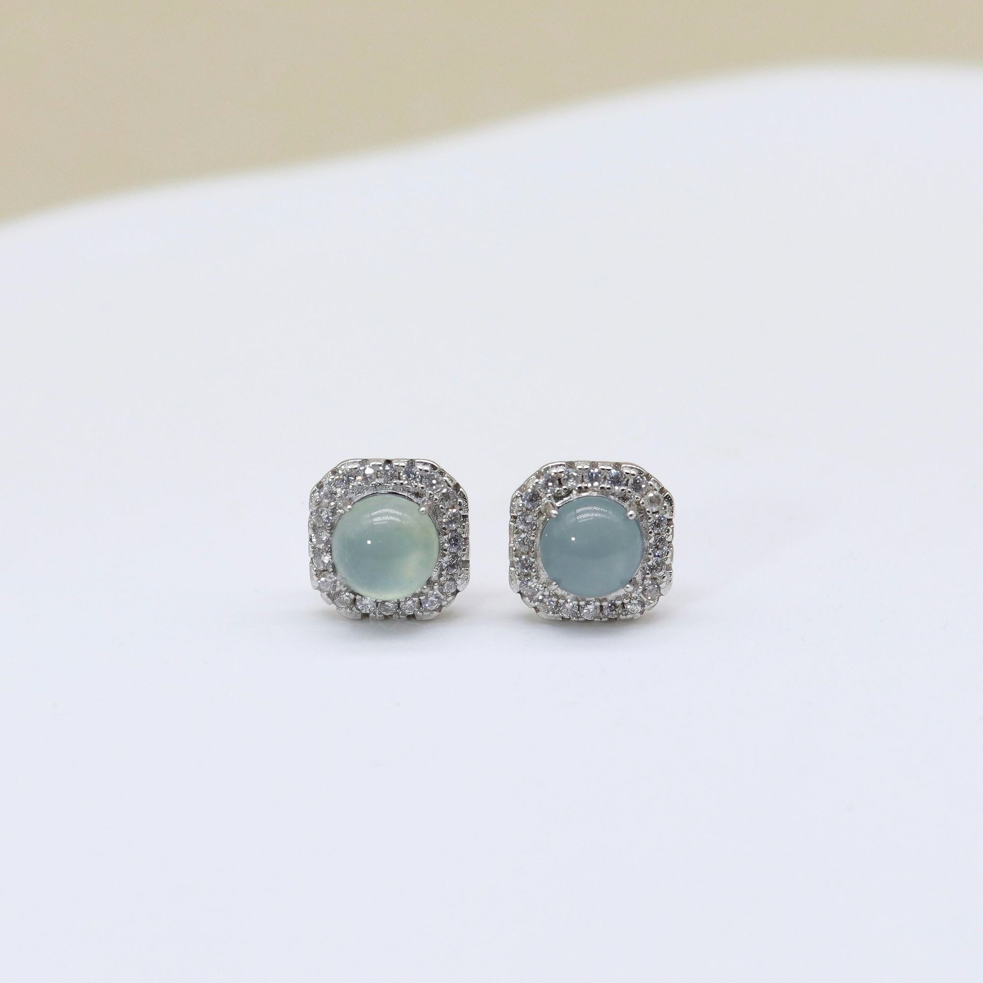 s925 sterling silver square jadeite earrings for women, new Chinese style, elegant, flattering, unique and fashionable earrings