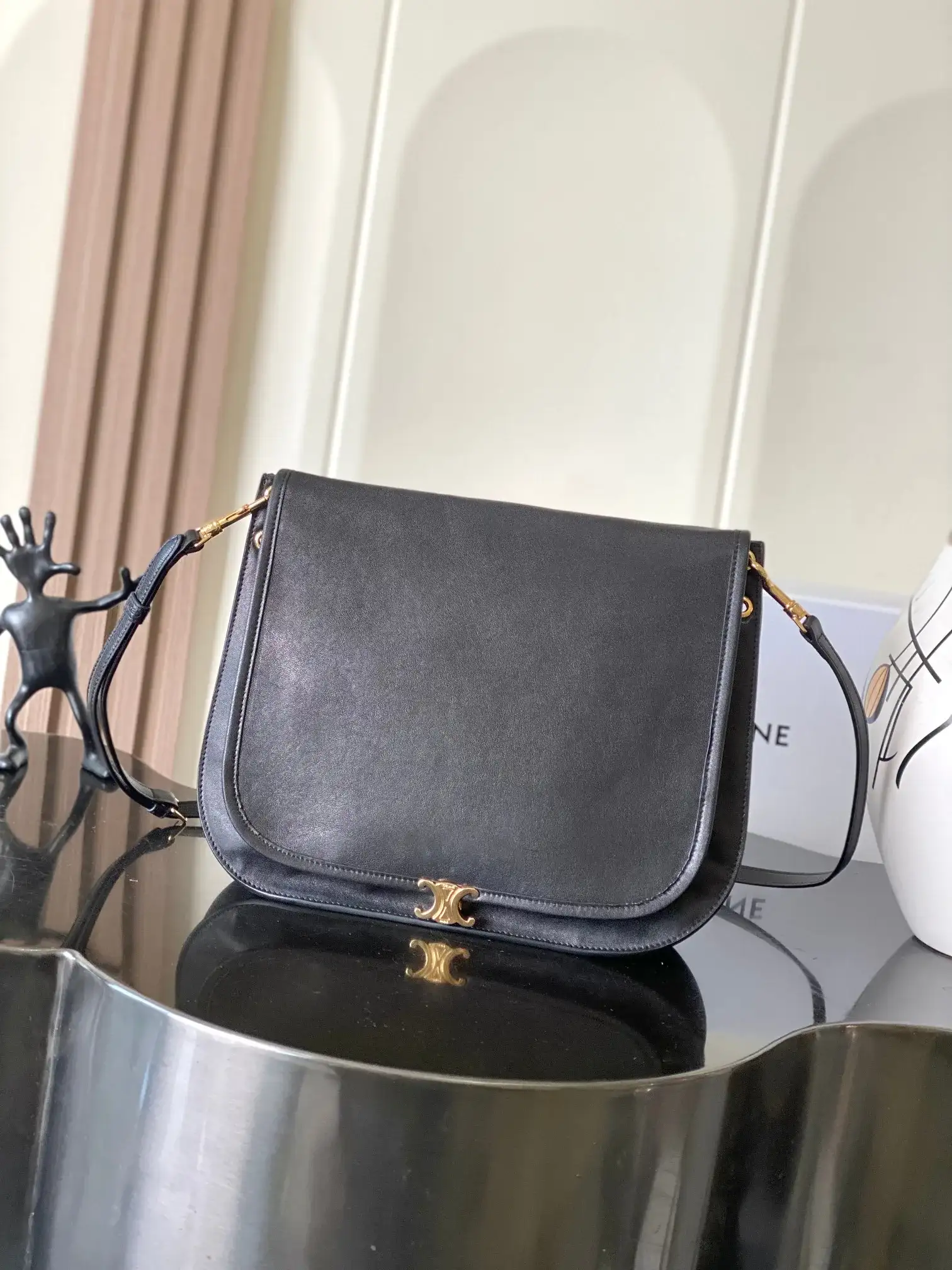 Celine Black Triomphe Lambskin Crossbody Bag product photo from LabelPicks