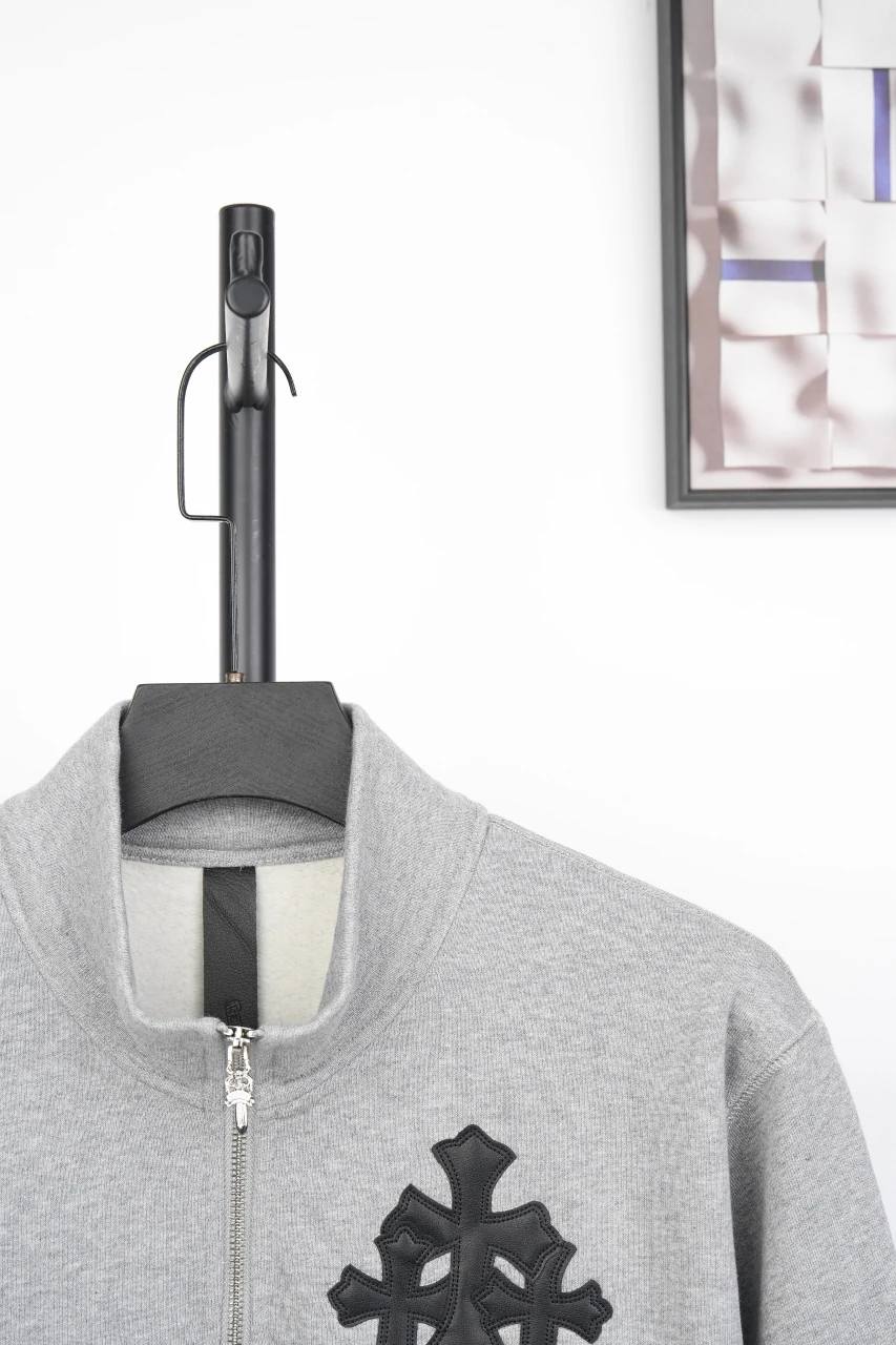 Chrome Hearts Grey Cross Leather Patch Half Zip Sweatshirt product photo from LabelPicks