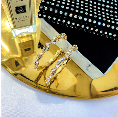 Exaggerated Temperament Circle Earrings New Fashion Gold Flash Diamond Net Red Personality Advanced Sense Earrings Female