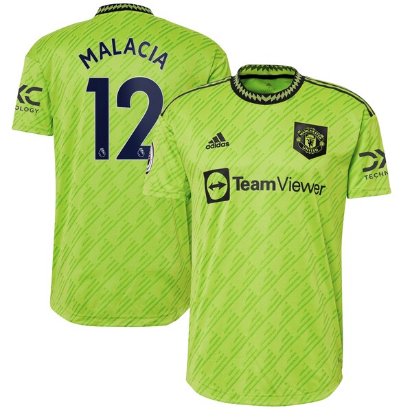 Tyrell Malacia Manchester United adidas 2022/23 Third Authentic Player Jersey - Neon Green