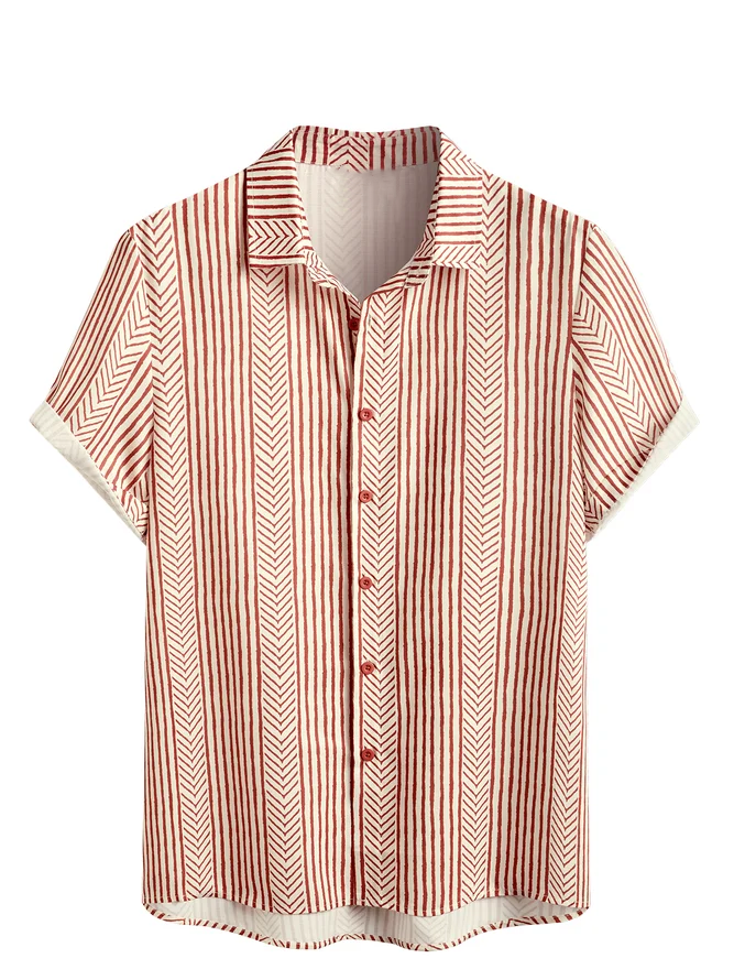 Shirts For Father Retro Striped Chest Pocket Short Sleeve Shirt
