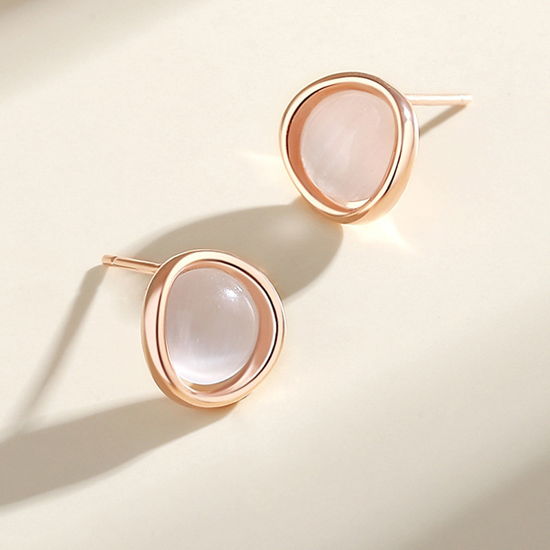 925 sterling silver cat's eye rose gold earrings niche design high-end elegant light luxury geometric earrings