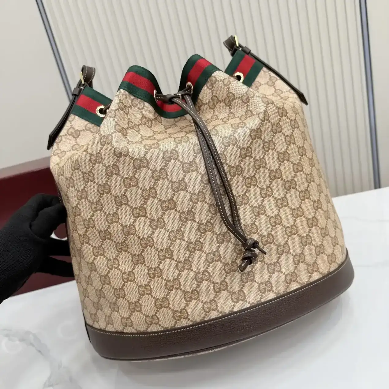 Gucci Brown Generation Canvas and Leather Bucket Bag product photo from LabelPicks