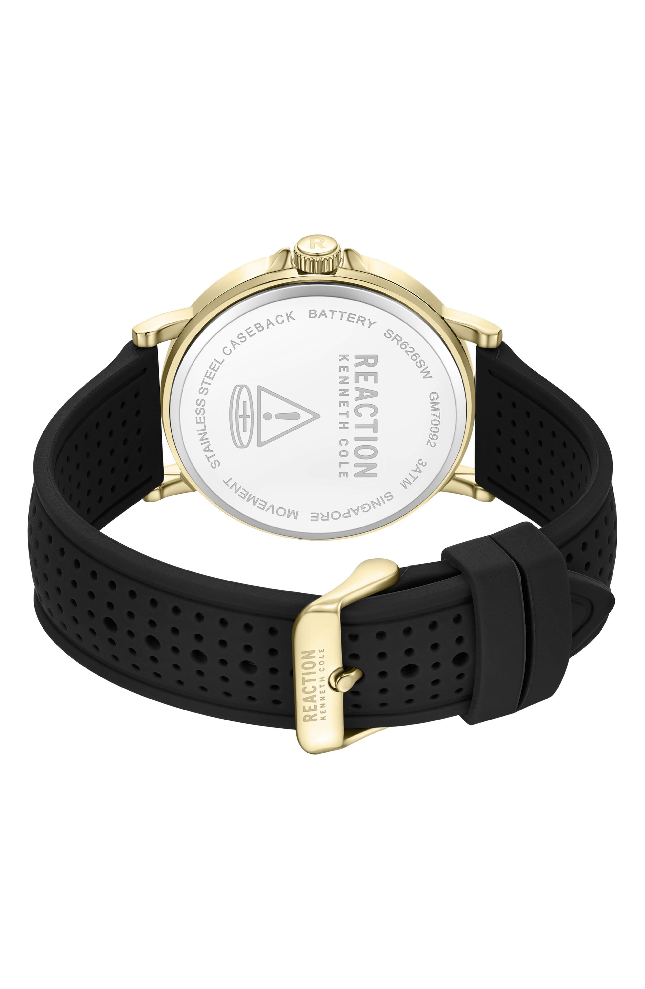 Kenneth Cole Reaction Perforated Silicone Strap Watch, 44mm