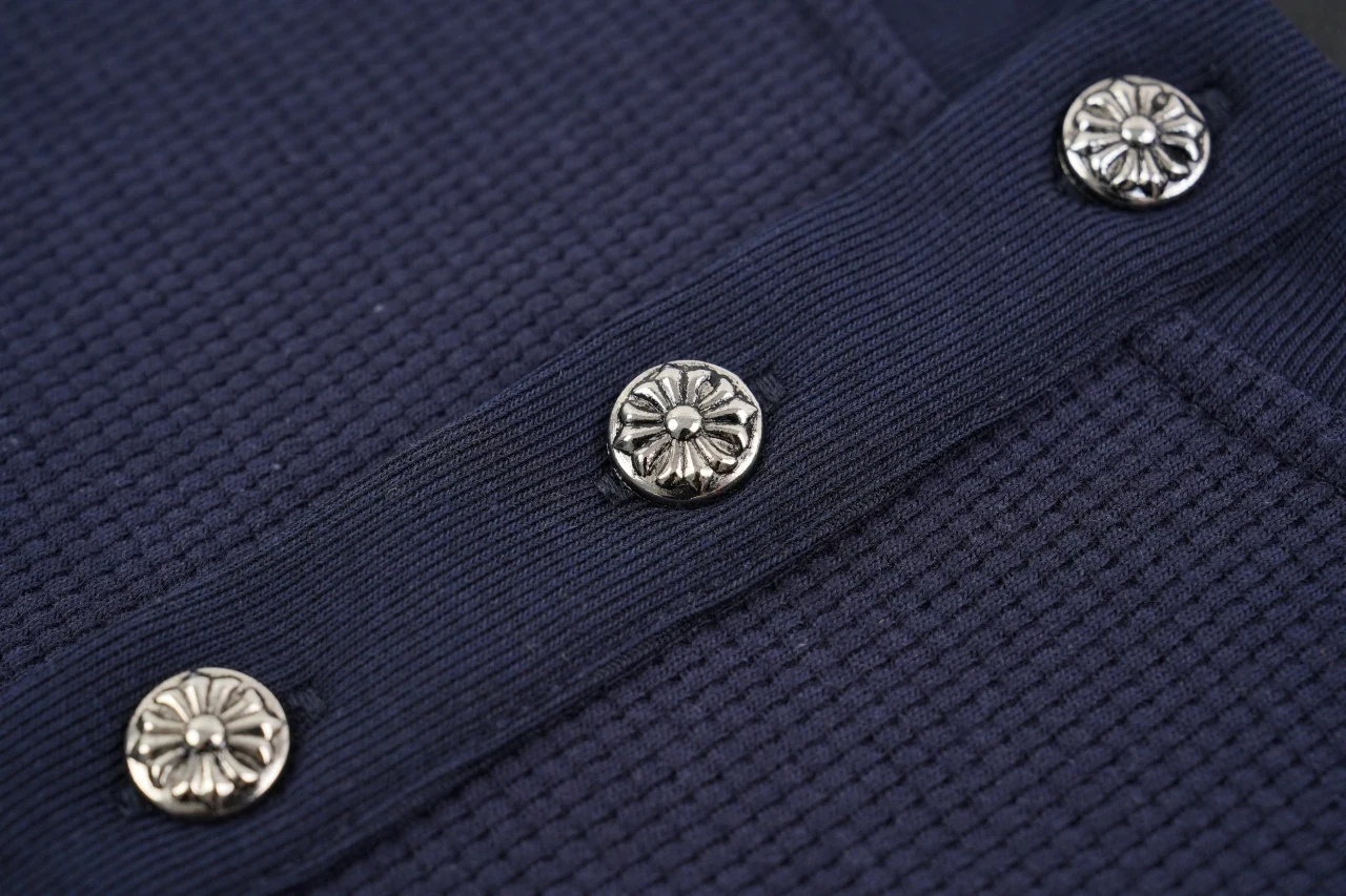 Chrome Hearts Navy Cross Leather Patch Waffle Henley Long Sleeve product photo from LabelPicks