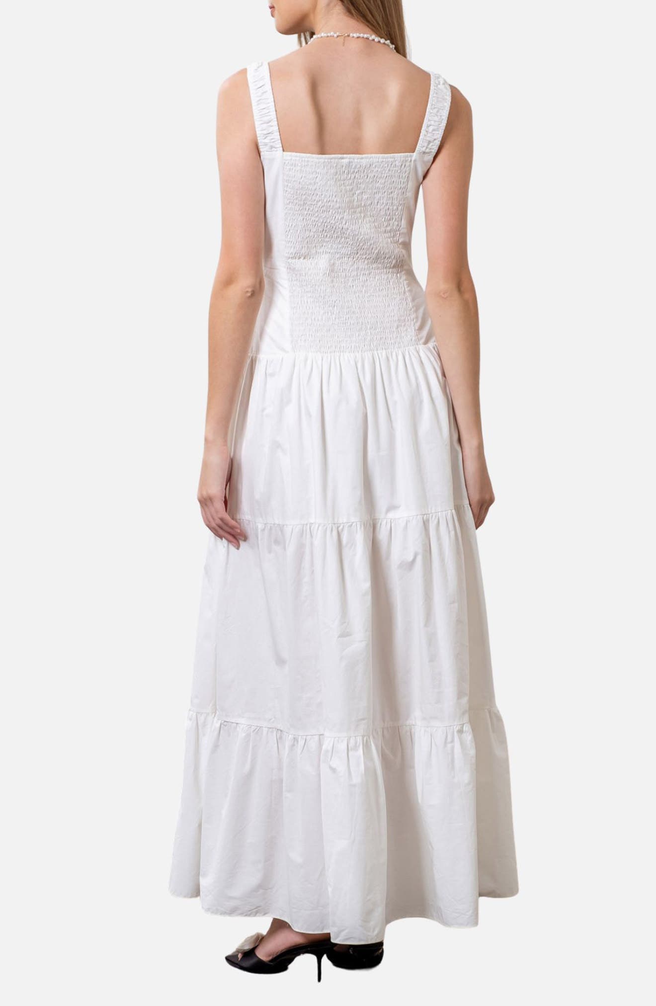 MOON RIVER Sleeveless Tiered Cotton Midi Sundress