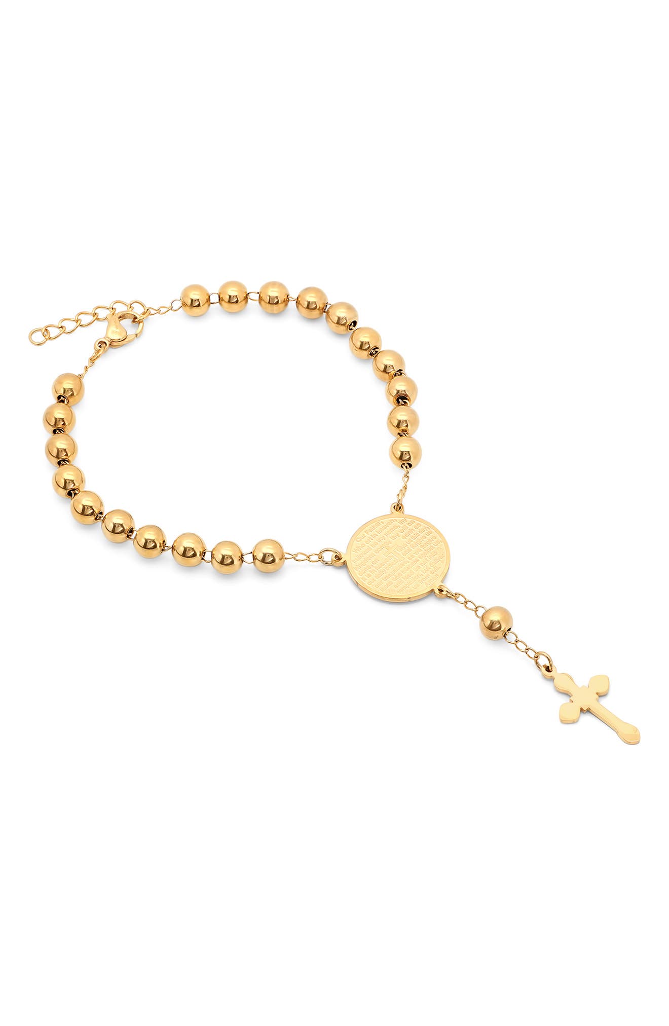 HMY JEWELRY 18K Rose Gold Plated Stainless Steel Prayer Cross Bracelet