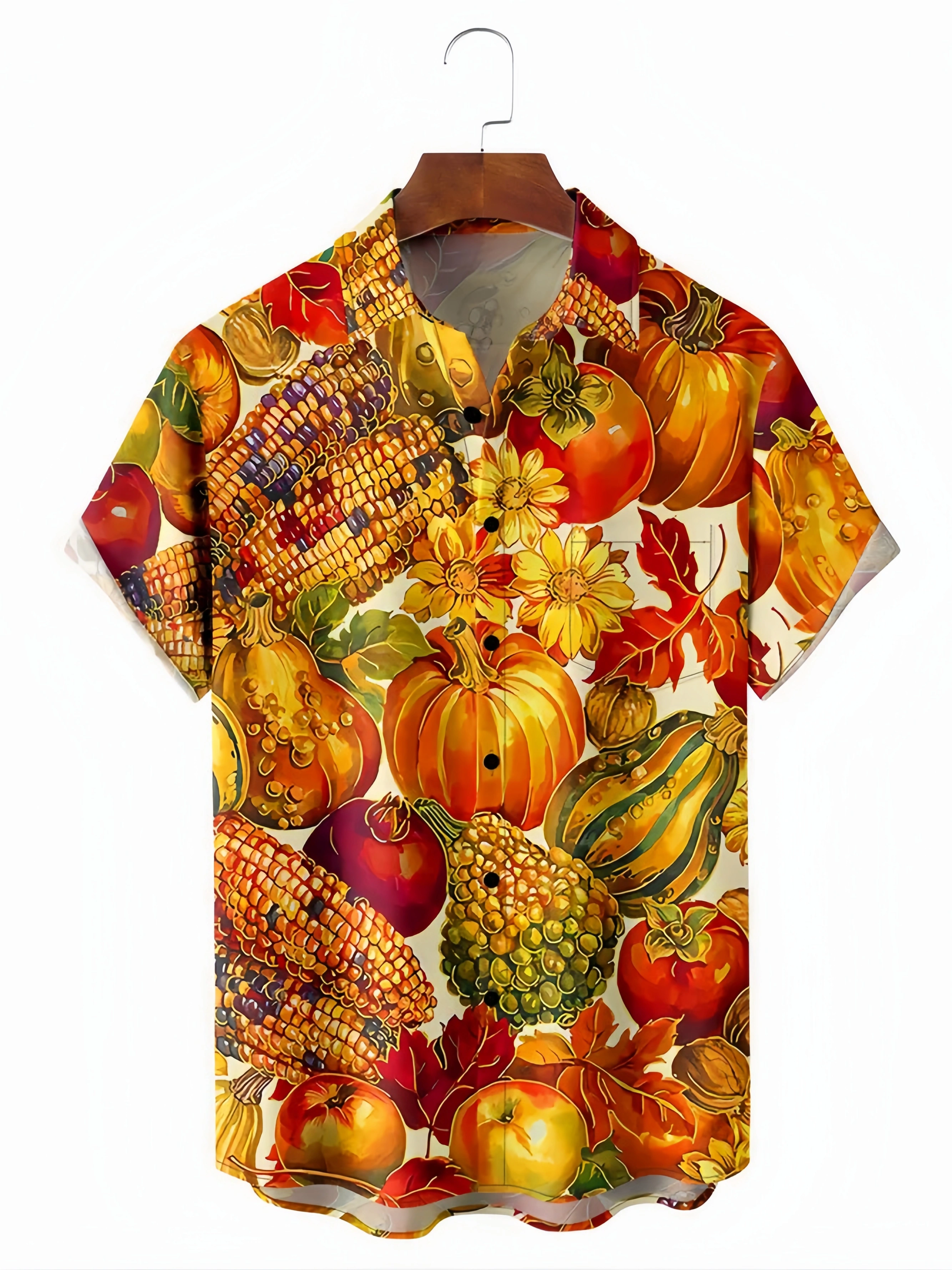 Thanksgiving Chest Pocket Short Sleeve Casual Shirt