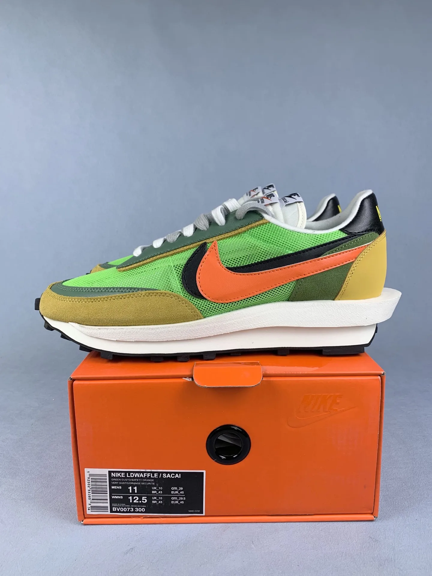 sacai x Nike LDWaffle “Green Gusto” - Green Gusto/Black/Varsity Maize/Safety Orange product photo from LabelPicks