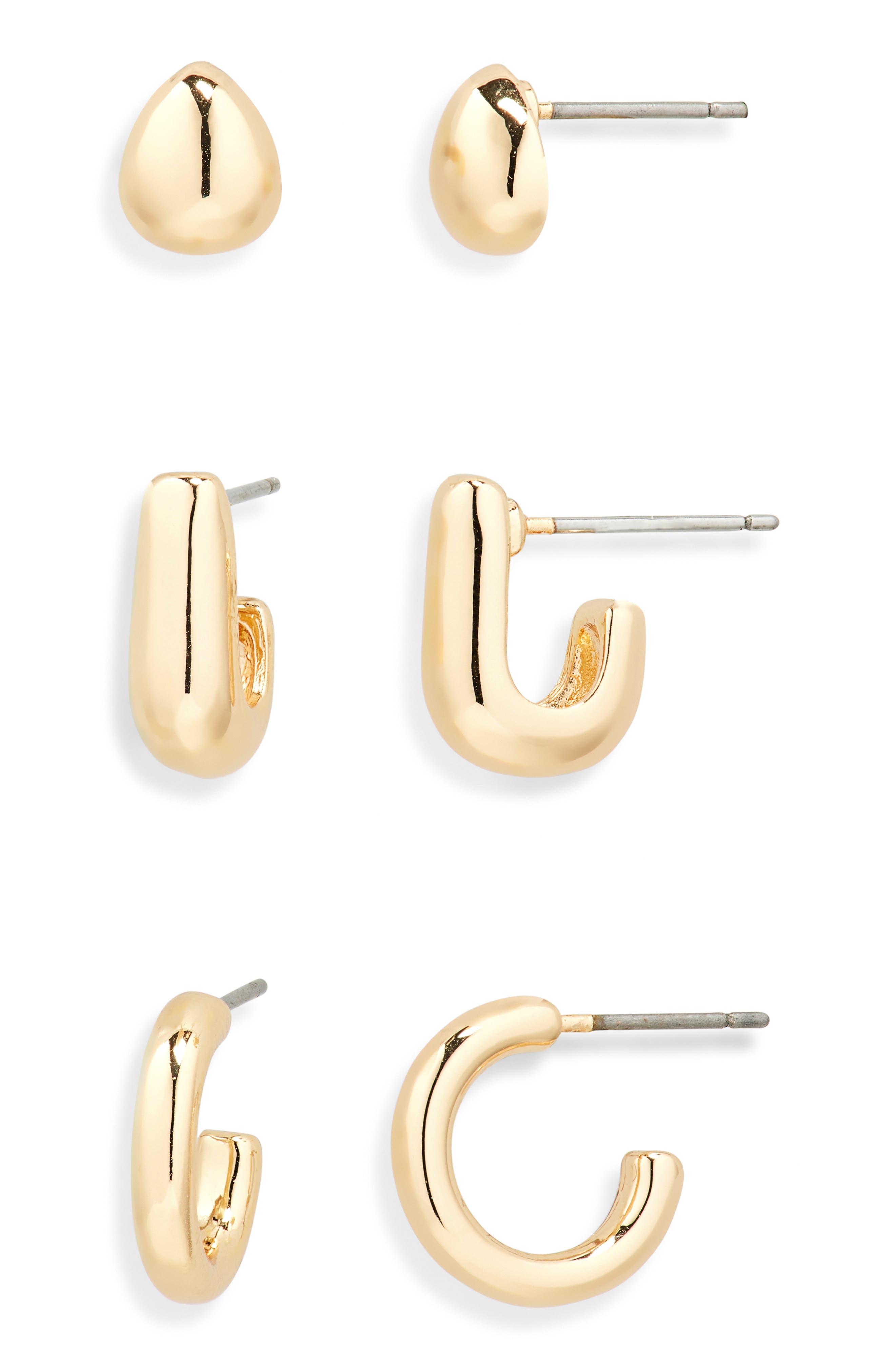 NORDSTROM RACK Set of Three Stud & Hoop Earrings