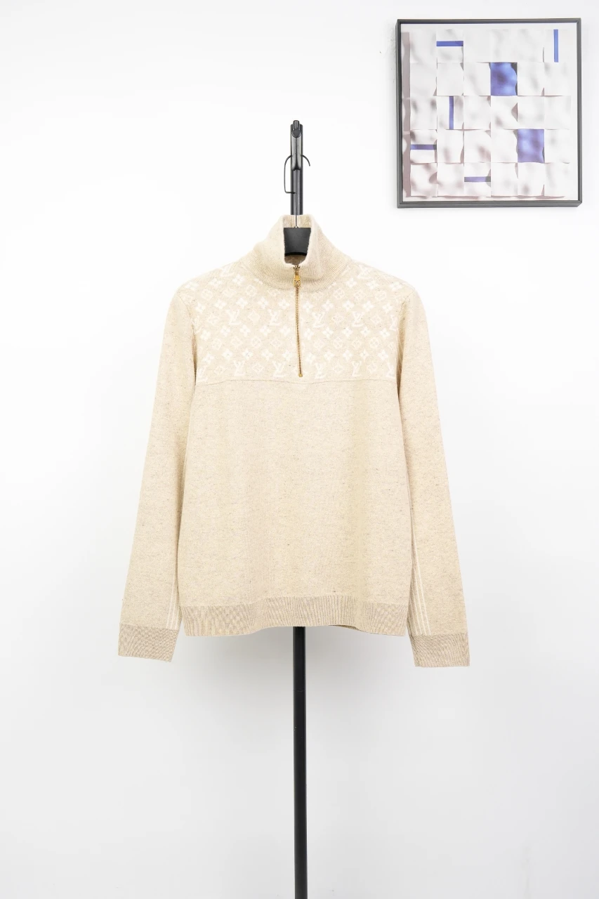Louis Vuitton Off White Monogram Jacquard Half Zip Turtleneck Sweater product photo from LabelPicks