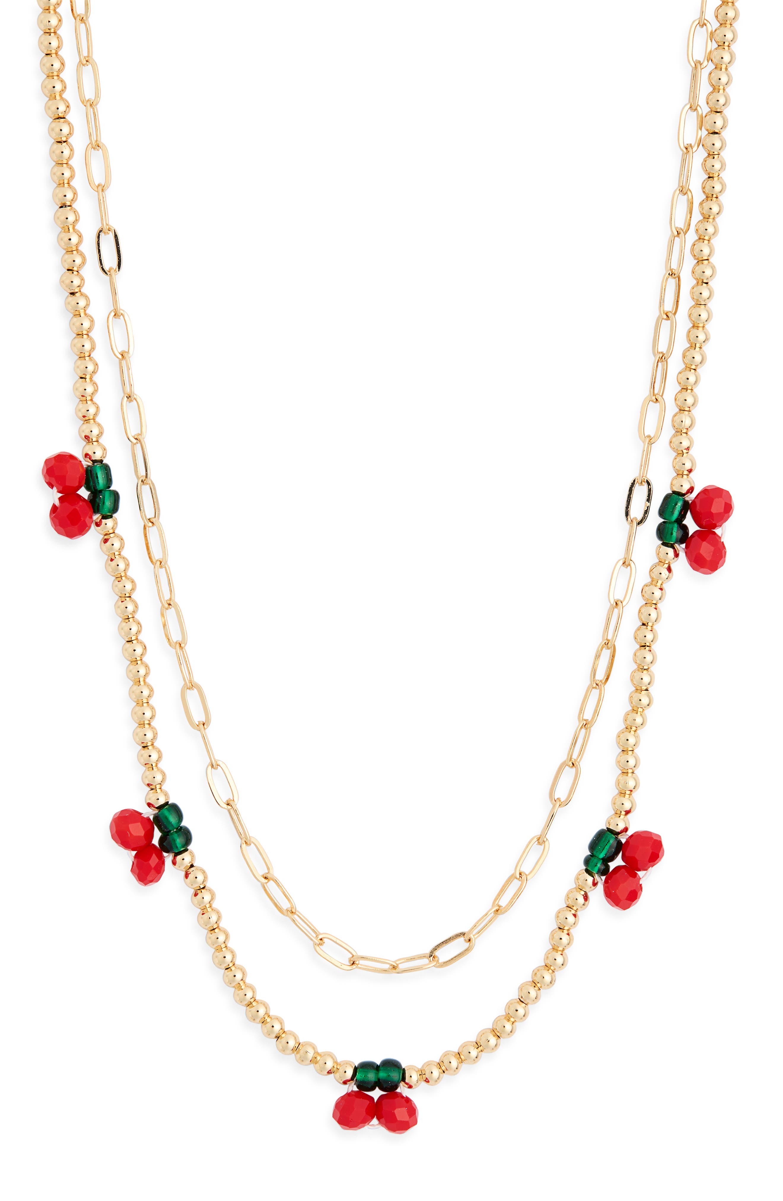 Leith Set of 2 Cherry Beaded & Paper Clip Chain Necklaces