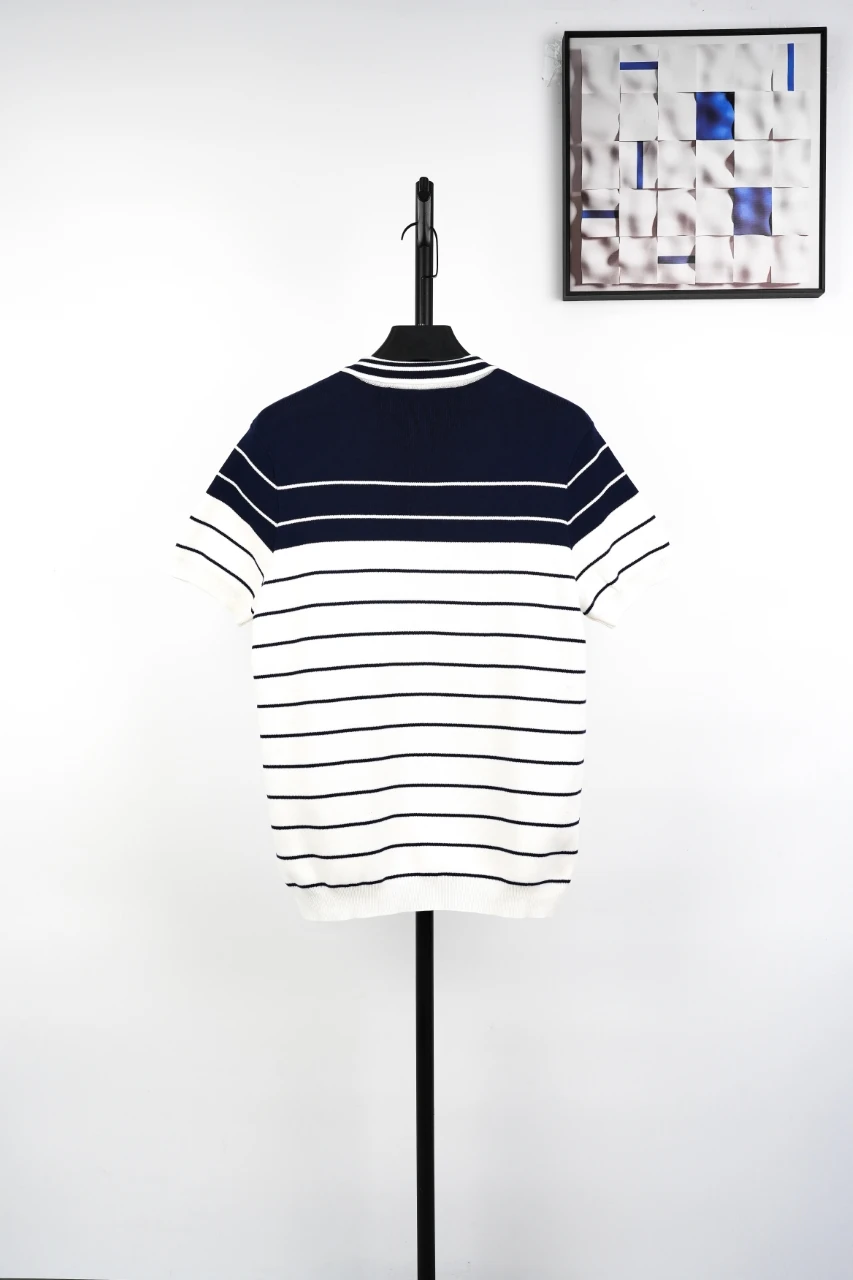 GUCCI Navy White Striped Jacquard Polo Shirt product photo from LabelPicks