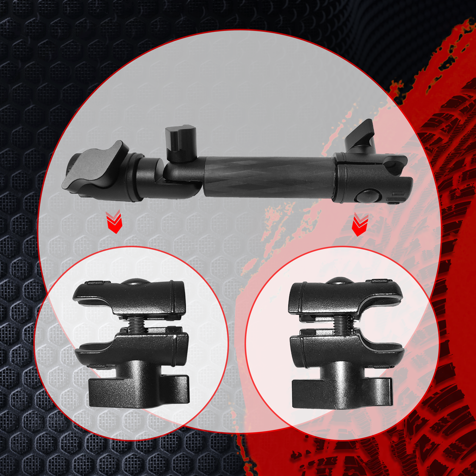 WXRYLYN Univesal Phone Mount and 60-10mm Locking Carbon Fiber Kevlar Mounting Arm with Articulating Joint Dual 20mm Socket Ends