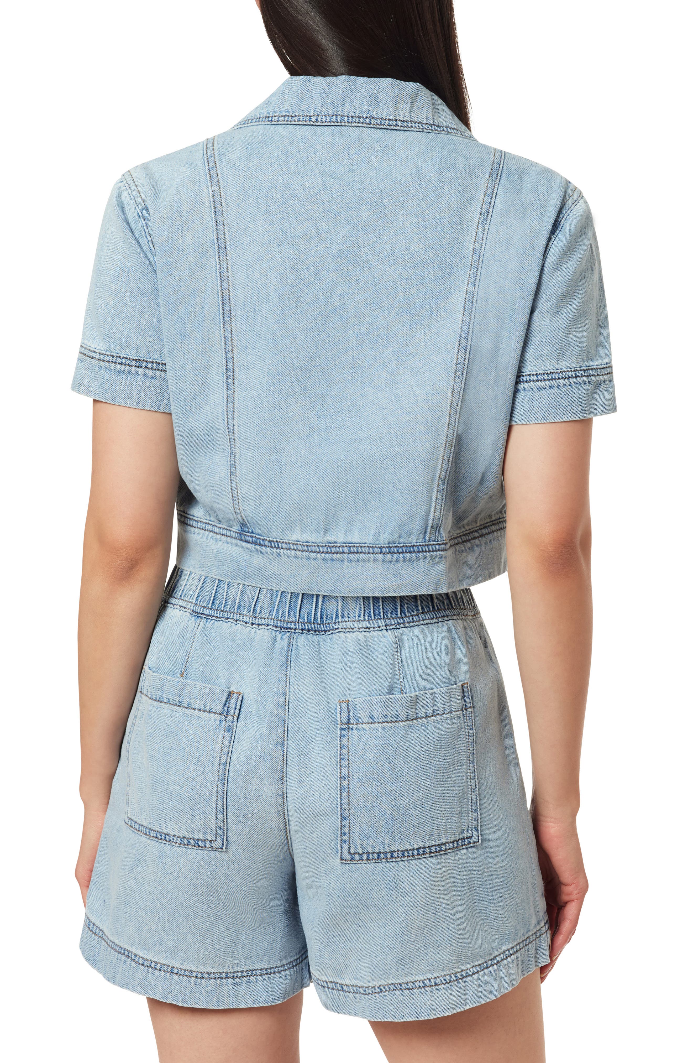 Kensie Short Sleeve Denim Crop Top