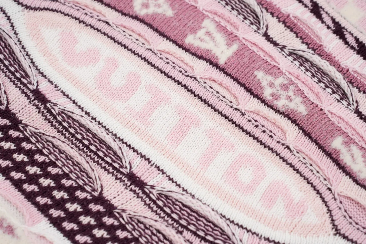 Louis Vuitton Pink White Monogram Jacquard Half Zip Sweater Jacket product photo from LabelPicks