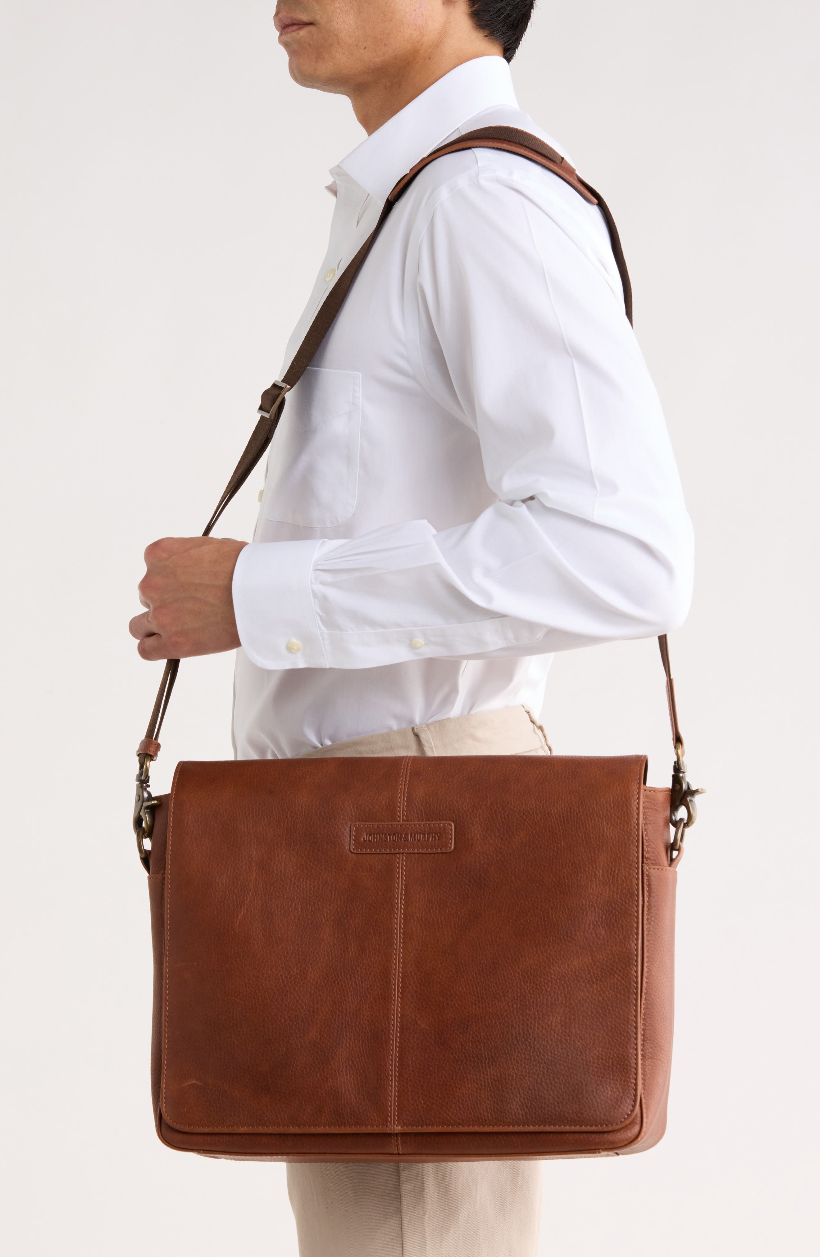 Johnston & Murphy Pebbled Leather Messenger Bag