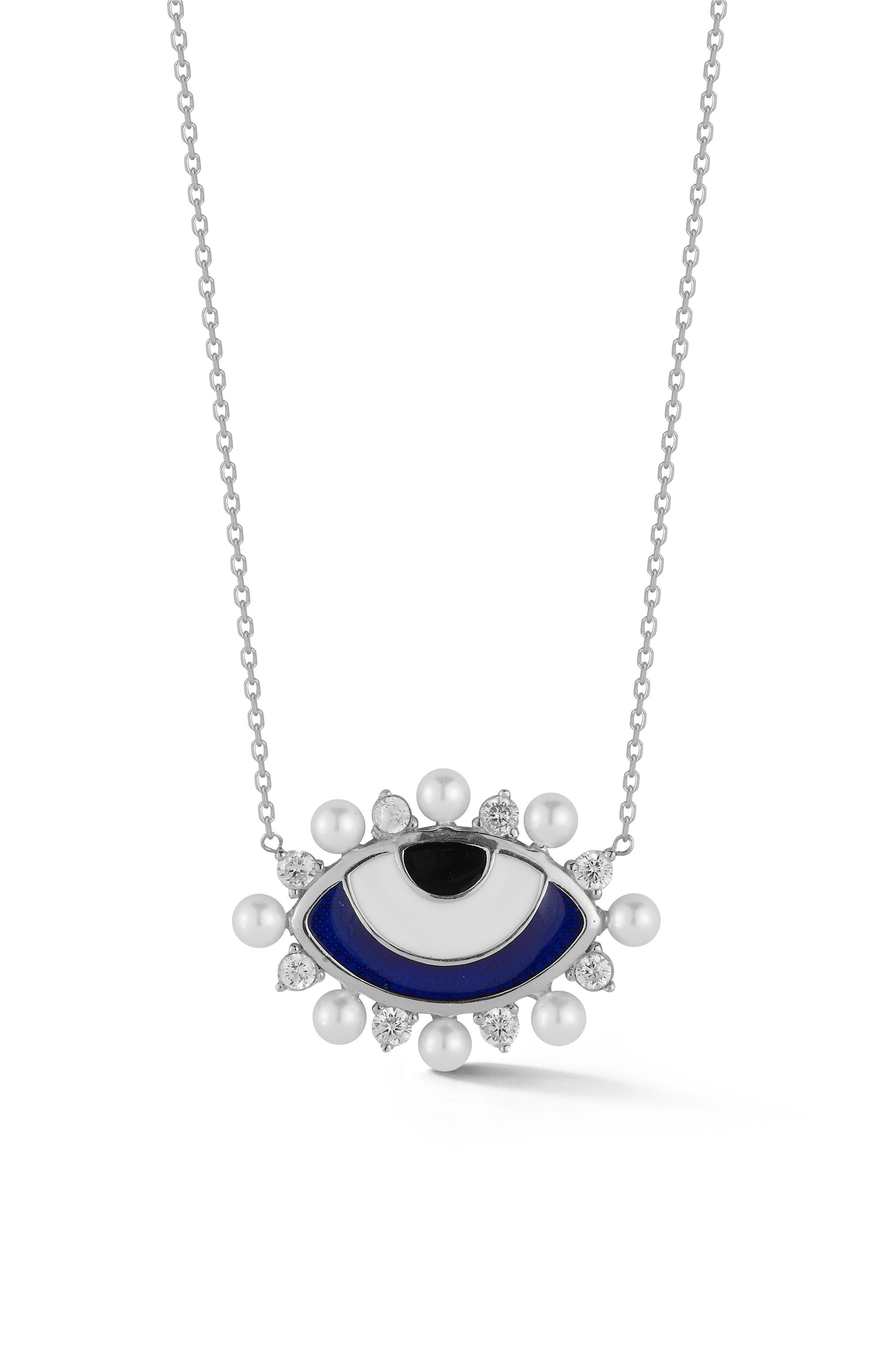 SPHERA MILANO Cubic Zirconia & 2–3mm Cultured Pearl Evil Eye Pendant Necklace