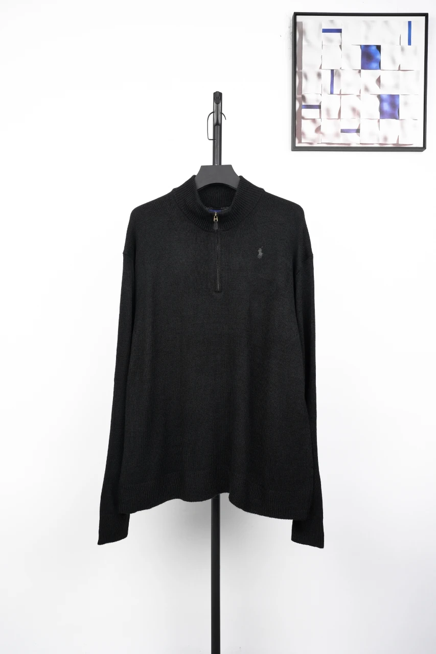 Ralph Lauren Black Pony Embroidered Plain Knit Half Zip Sweater product photo from LabelPicks